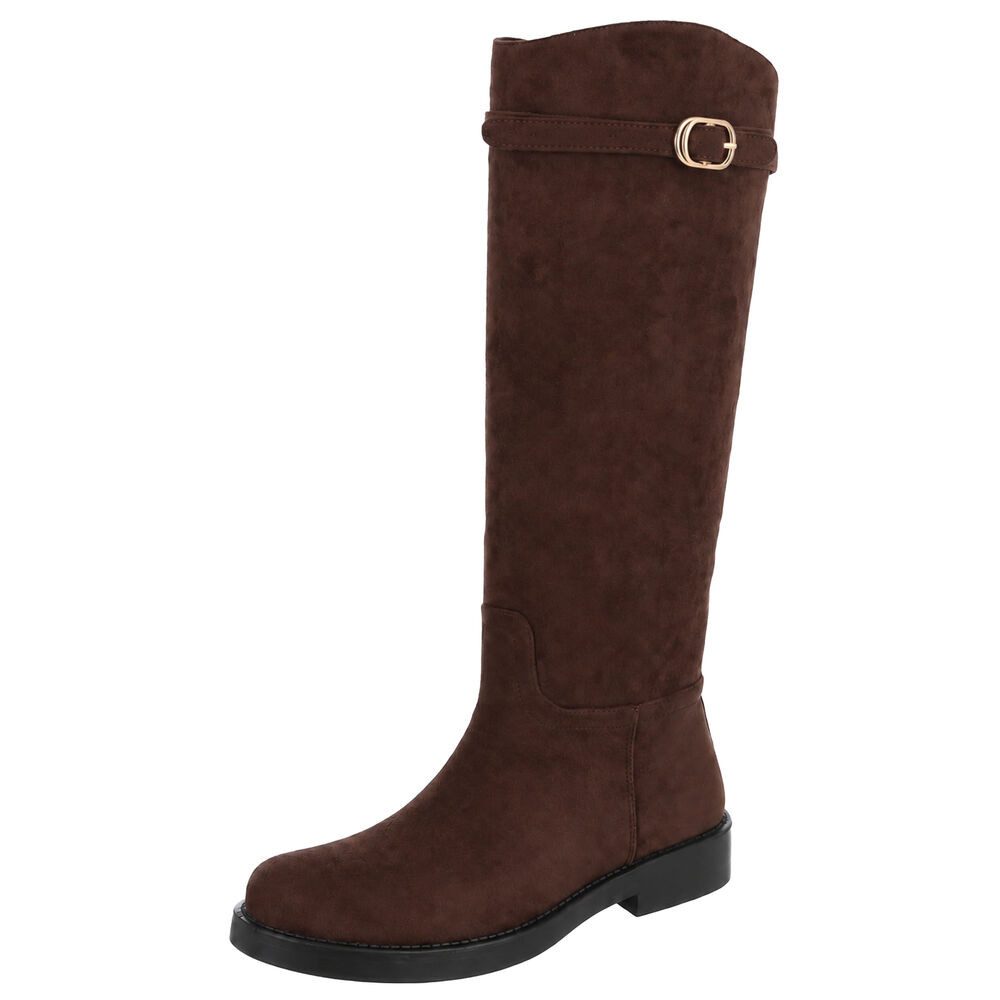 Ital-Design Damen Hoher Stiefel mit Schnalle und Blocksohle Stiefel (92268979) Blockabsatz Flache Stiefel in Braun