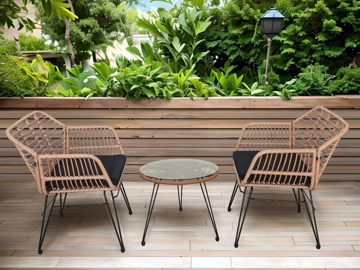 Raumhirsch Furniture Gartenlounge-Set Balkonmöbel, Sitzgruppe, Outdoor Möbelset, (Sessel 58 x 45 x 84,5 (H), 3-teiliges, für 2 Personen), Bistro-Set, Verstellbare Füße, PE-Rattan