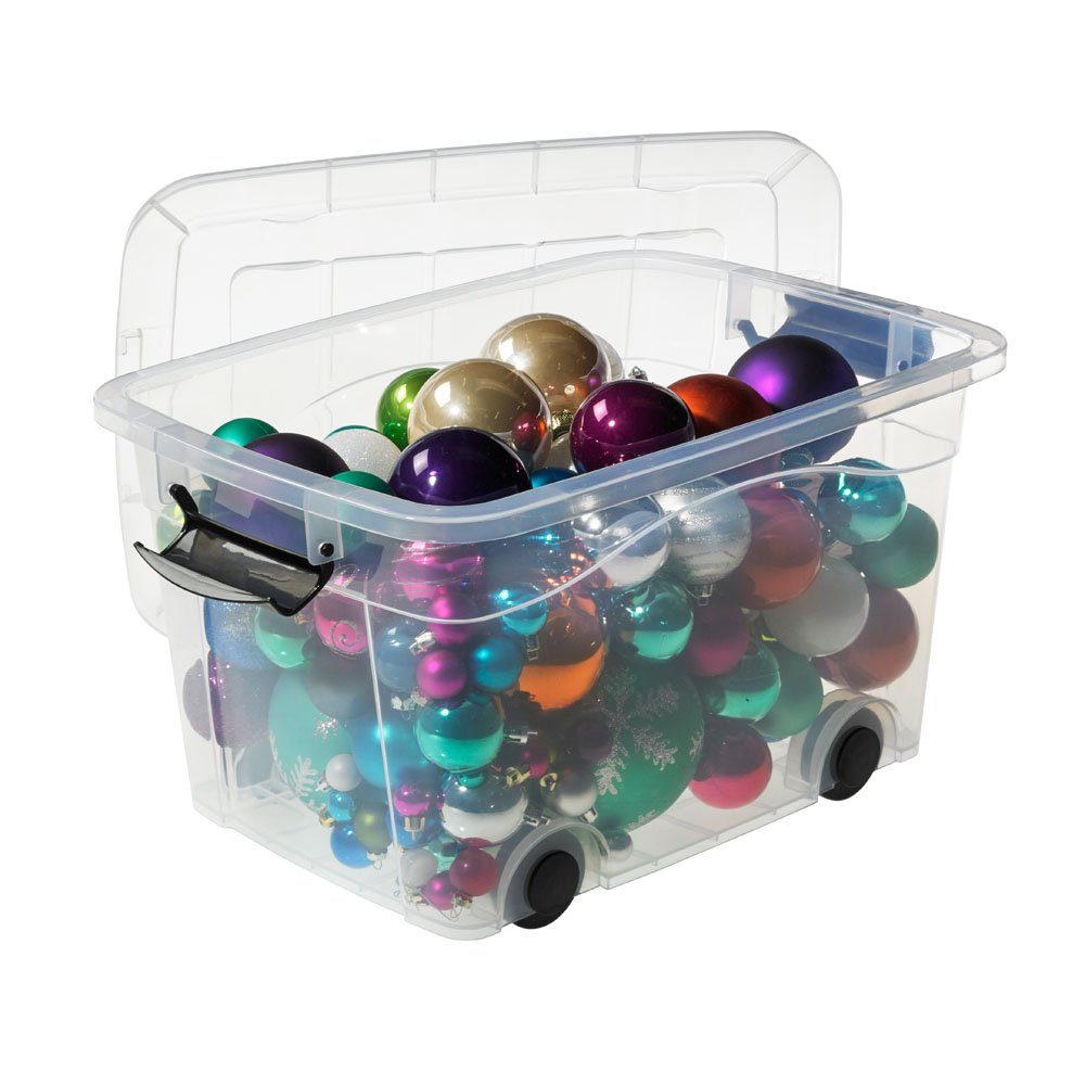 Logiplast Aufbewahrungsbox Set Aufbewahrungsboxen 20 Ltr. + 40 Ltr. + 60 Ltr. + 100 Ltr. (Spar-Set, 4 Stück Aufbewahrungsboxen), lebensmittelecht, mit Rollen, transparent, stapelbar