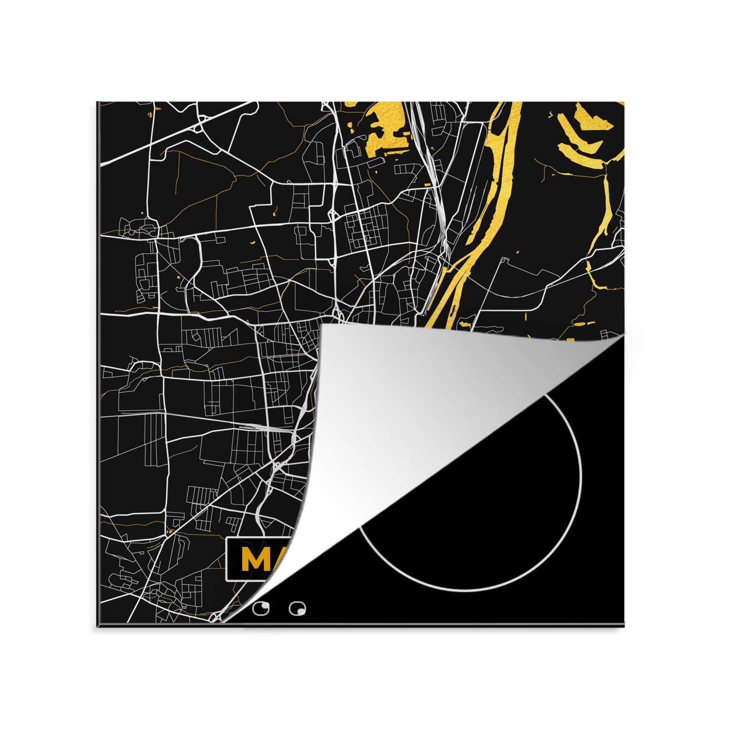 MuchoWow Herdblende-/Abdeckplatte Magdeburg küche tlg), Karte - Deutschland - Gold, 78x78 cm, - für Arbeitsplatte (1 Stadtplan Vinyl, - Ceranfeldabdeckung