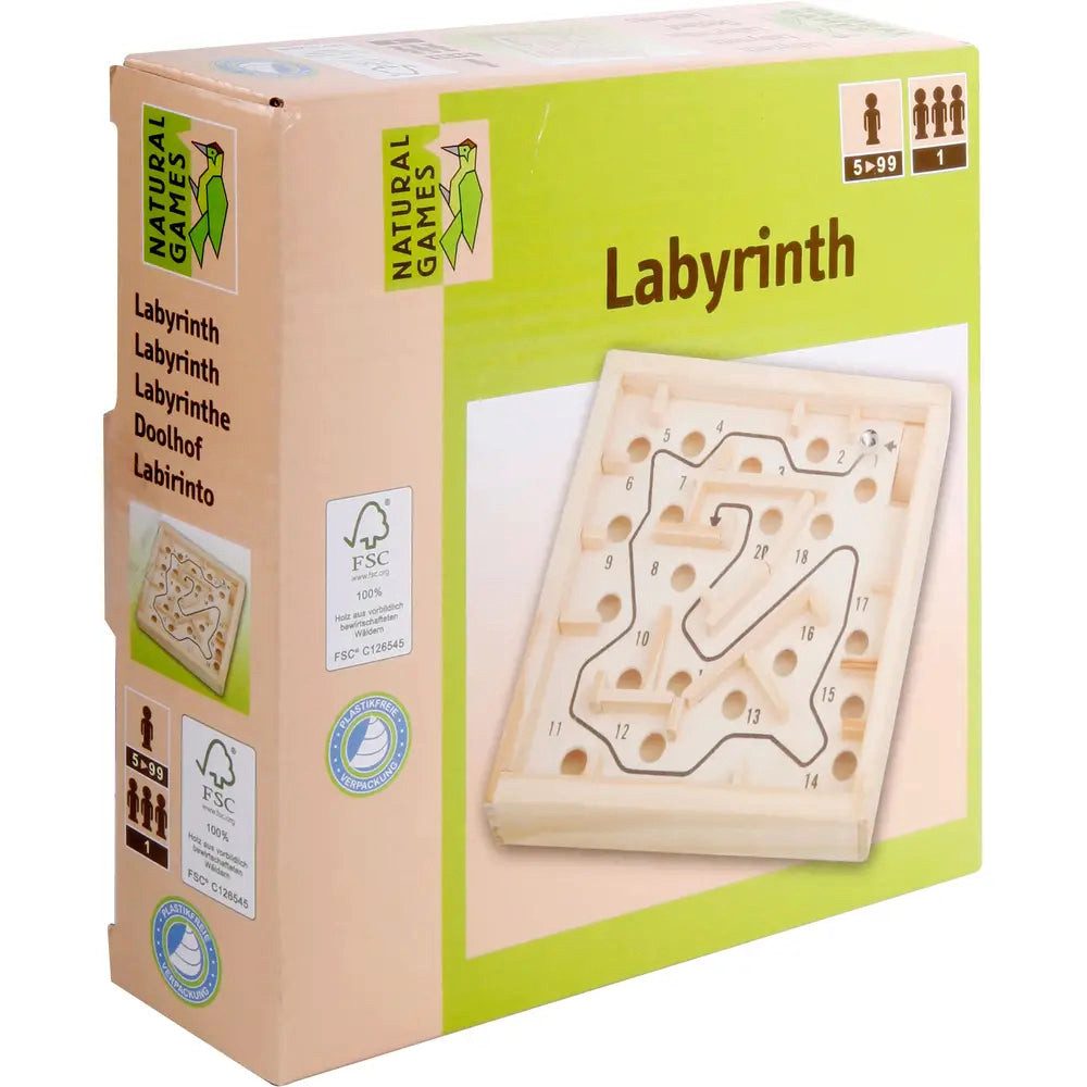 Natural Games Spiel Natural Games Premium Holz-Labyrinth 12x12cm - Geschicklichkeitsspiel