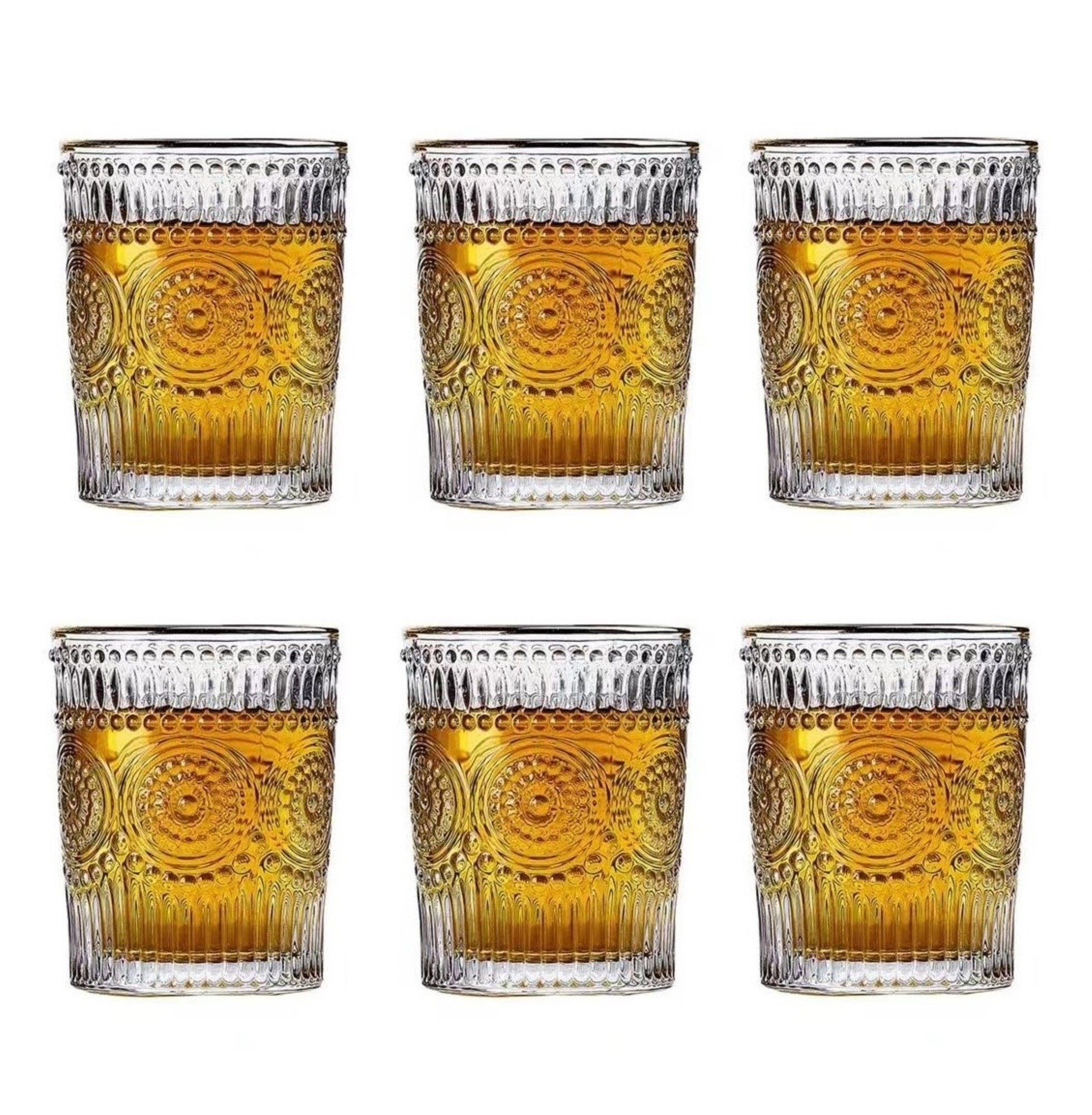 Cheffinger Gläser-Set Trinkgläser Set 270ml 6 Gläser Glas Wasser Limonade Vintage, 6-tlg.