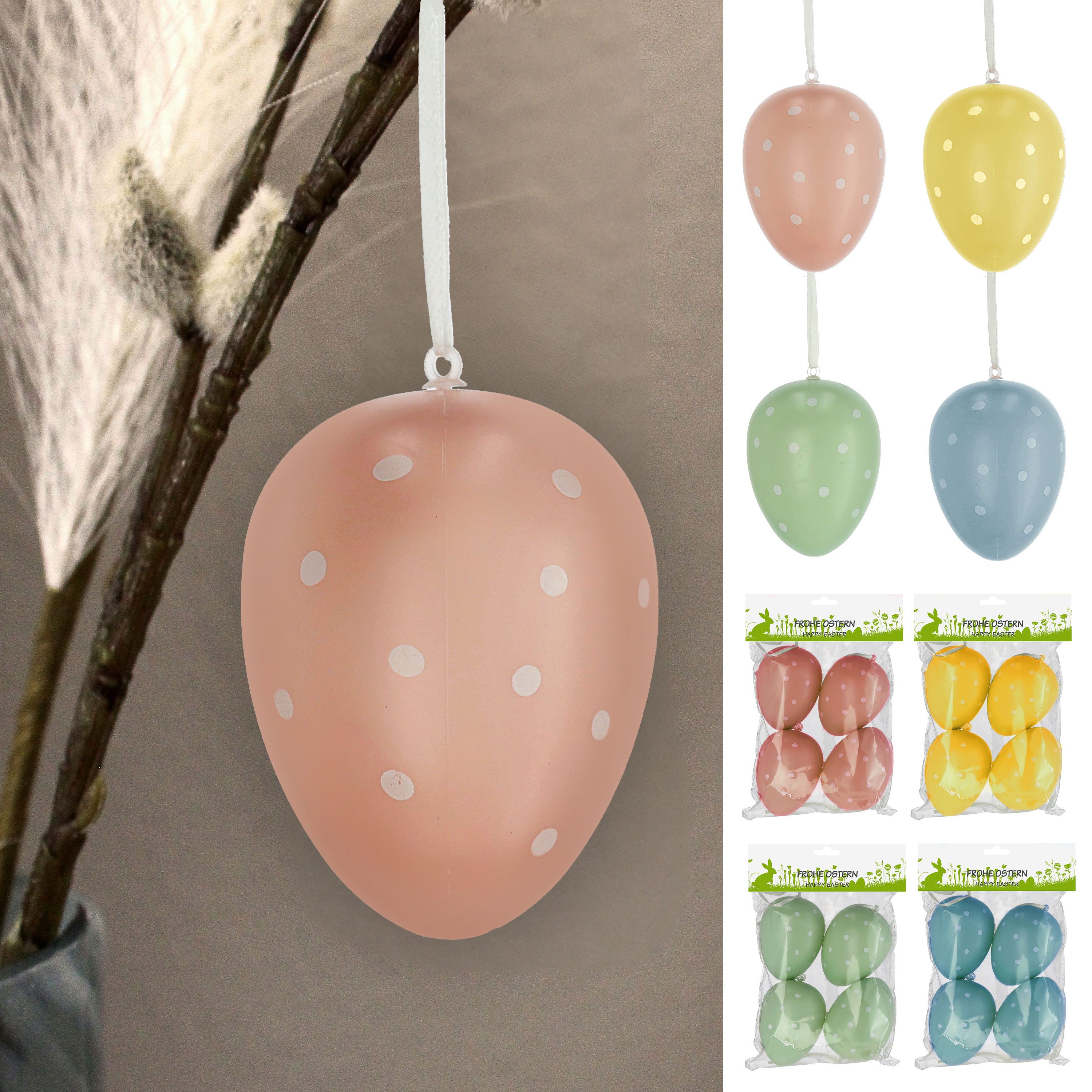 Dekohänger Ostereier Pastellfarben 16er Set H9cm grün blau rosa gelb Kunststoff