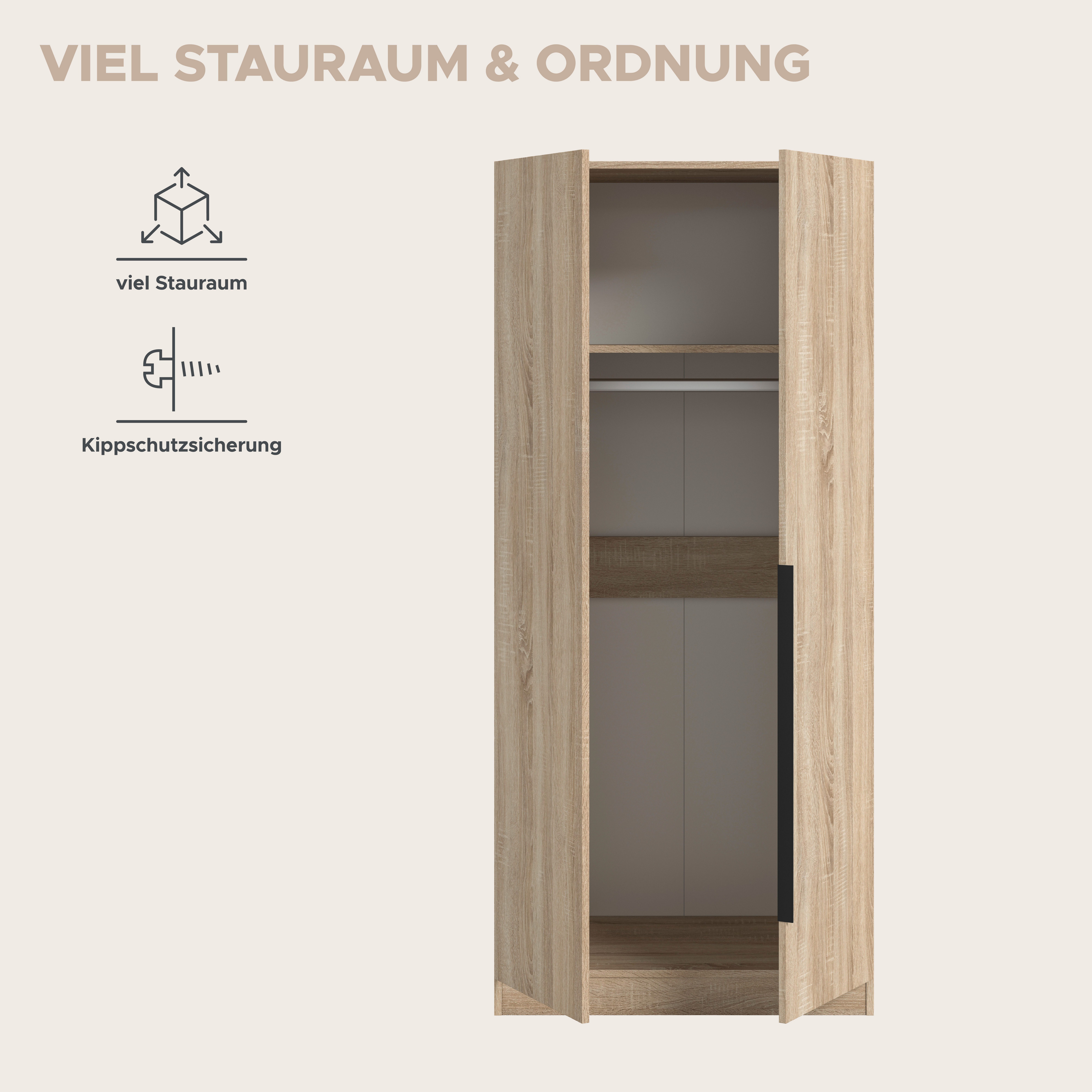 OTTO home Kleiderschrank Skarde Schlafzimmerschrank, Garderobe, Schrank (Otto Bestseller Garderobe Schlafzimmerschrank) Breite: 80 cm, Sonoma Eiche NB, Kleiders – Bild 4 von 5