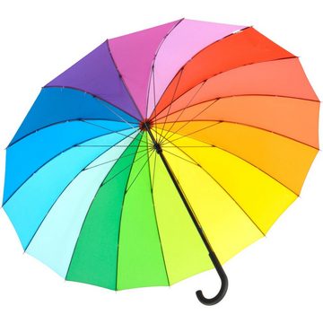 iX-brella Stockregenschirm Leichter Regenbogen Fiberglas XXL-Schirm 16-teilig, farbenfroh