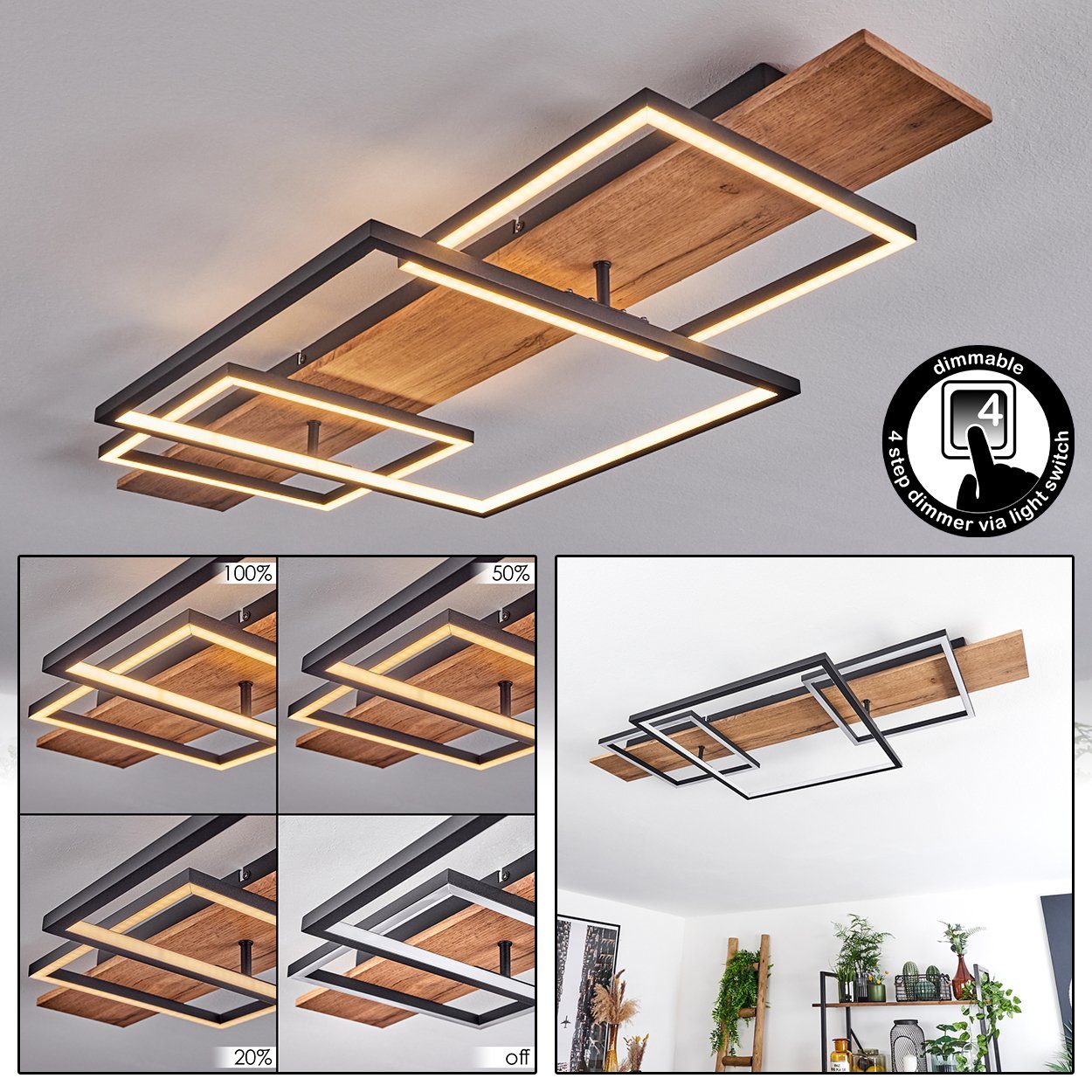 hofstein Deckenleuchte »Palermo« dimmbare Deckenlampe aus Metall/Holz, 3000 günstig online kaufen