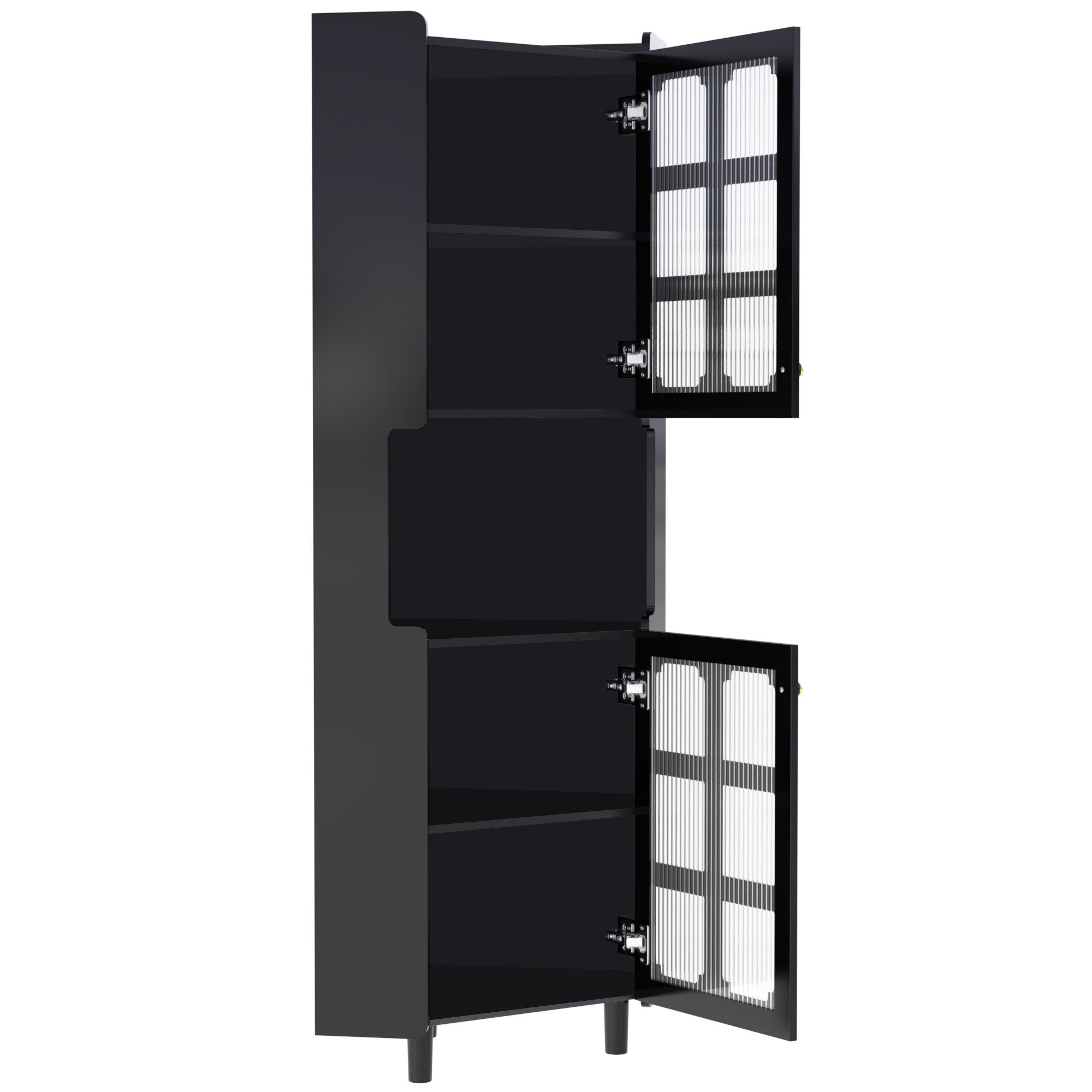 Celya Eckvitrine Eck-Schrank mit Lackschicht & LED-Beleuchtung (MDF-Platte mit weißer Lackoberfläche, für Wohnzimmer, Bücherregal, Badezimmer, Schlafzimmer, Esszimmer) Multifunktionale Ecken-Kommode