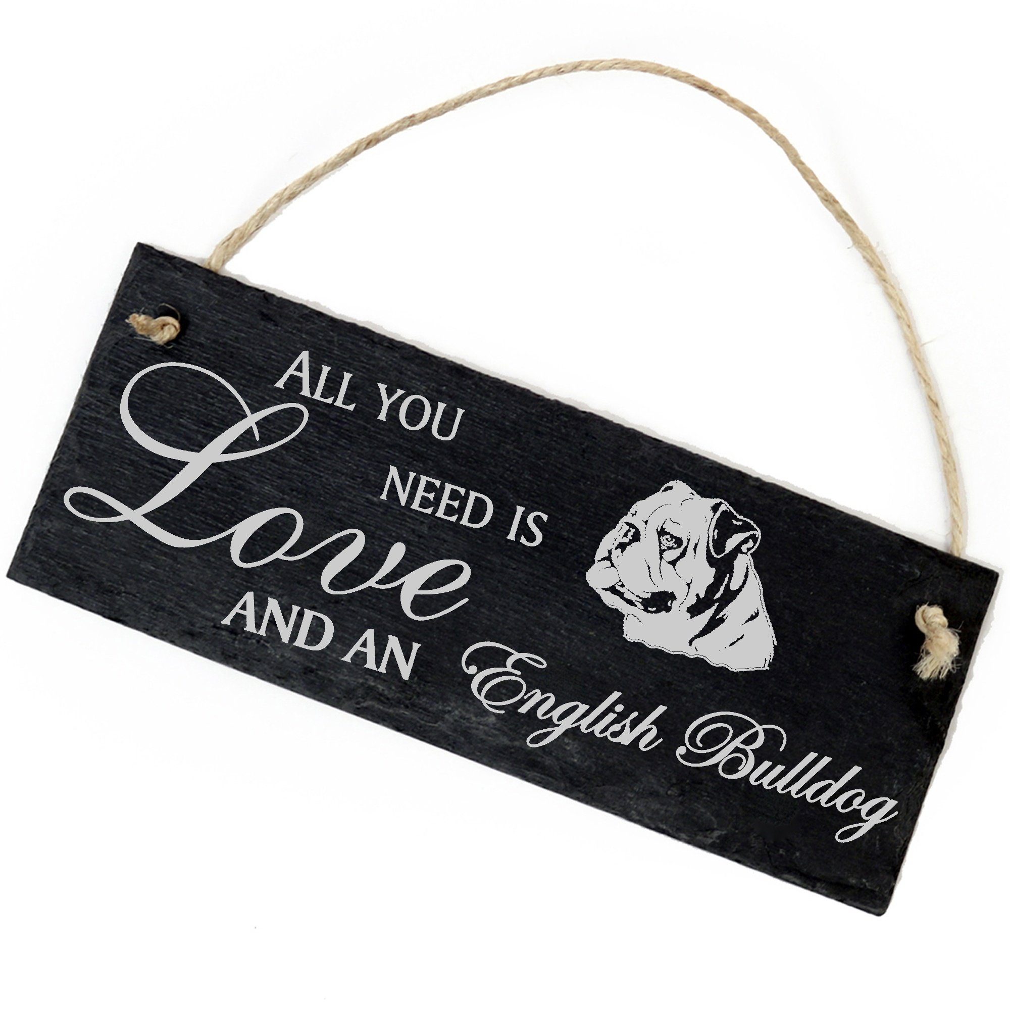 Dekolando Hängedekoration Englische Bulldoge 22x8cm All you need is Love and an English Bulldog