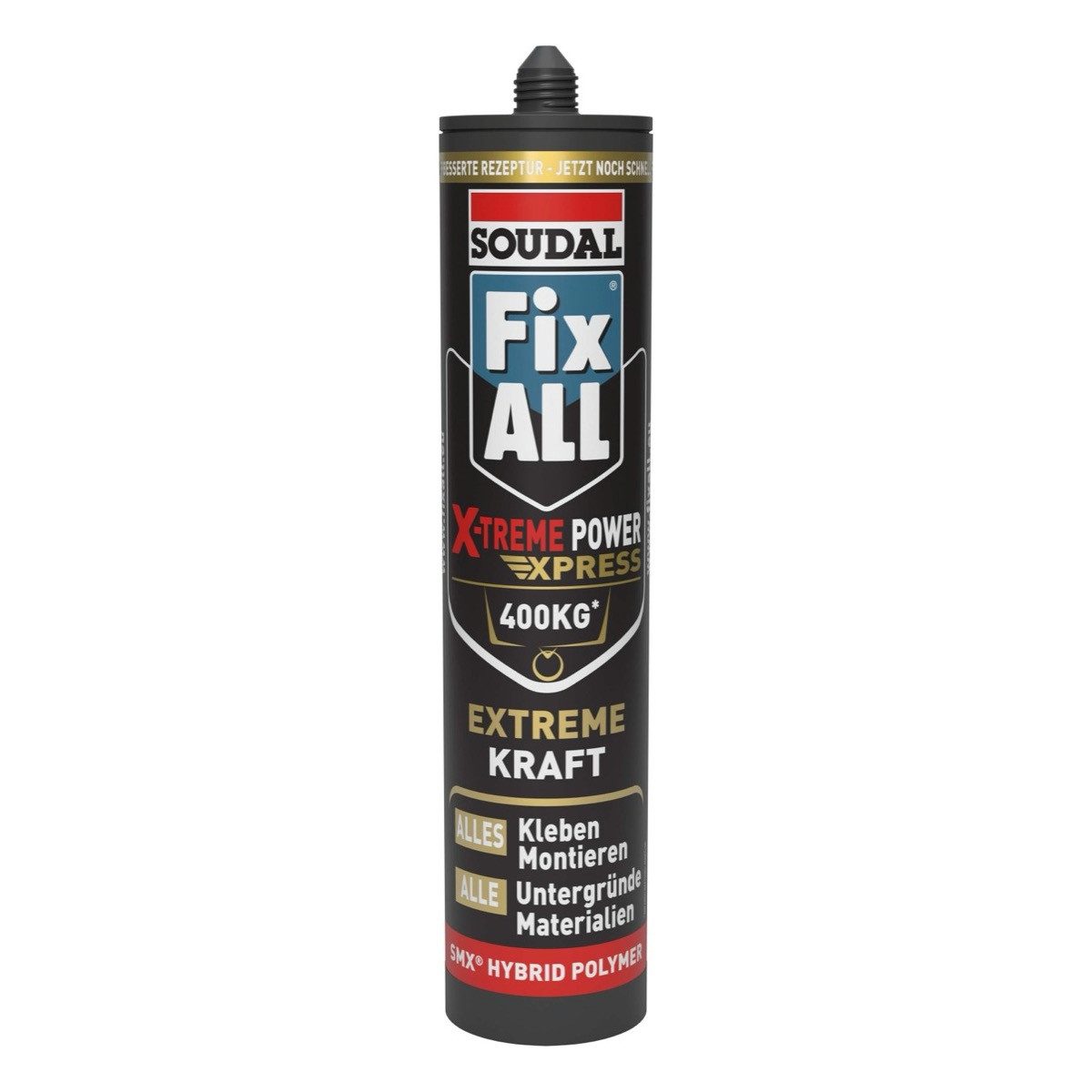 SOUDAL Montagekleber Fix ALL X-Treme Power Express Hybrid Universalkleber, Extrem starker Montagekleber für schwere Materialien - Farbe: Schwarz