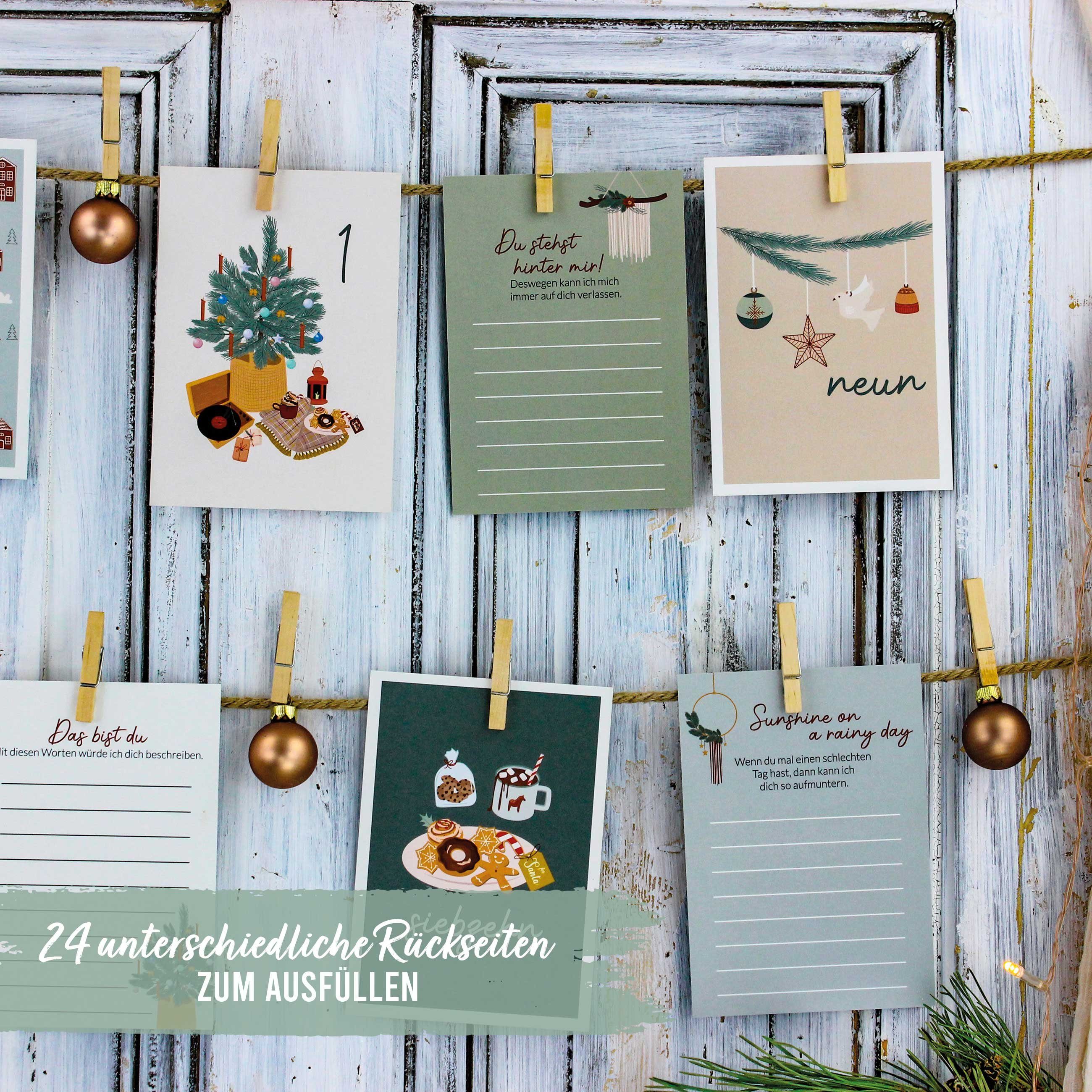 PAPIERDRACHEN Adventskalender 24 Karten Adventskalender - Geschenkidee in der Vorweihnachtszeit, zum Basteln und Verschenken