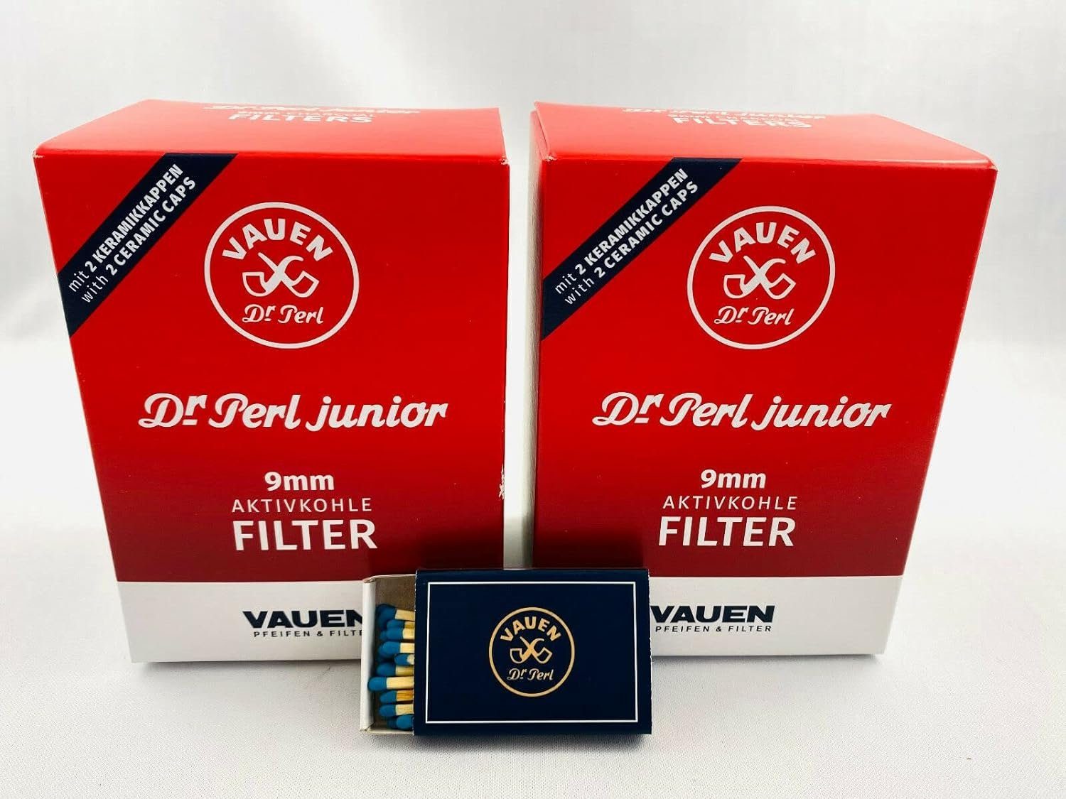 VAUEN Aktivkohlefilter Dr. Perl Pfeifen Filter 2 x 180 9mm Filter 360 Stück + Zündhölzer, Zubehör für alle 9mm Filter Pfeifen