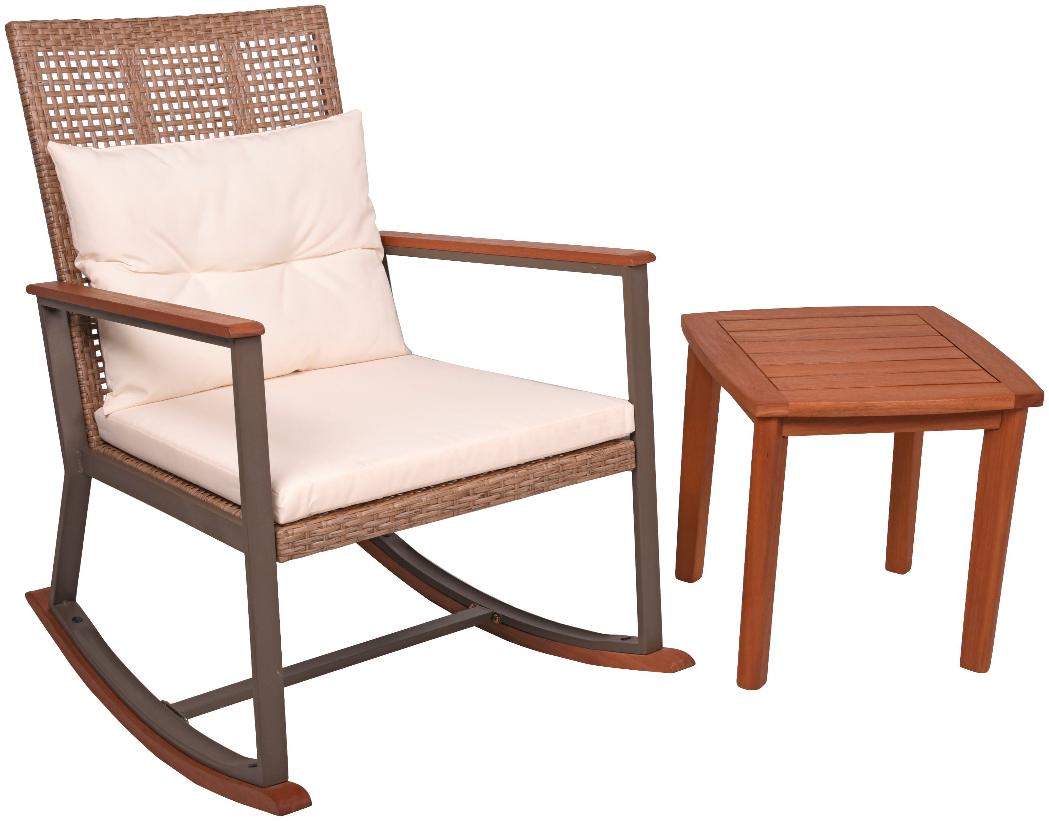 Teak Pleasure Look, Tisch (Set), SINALOA Schaukelstuhl inkl. und Auflagen Garden