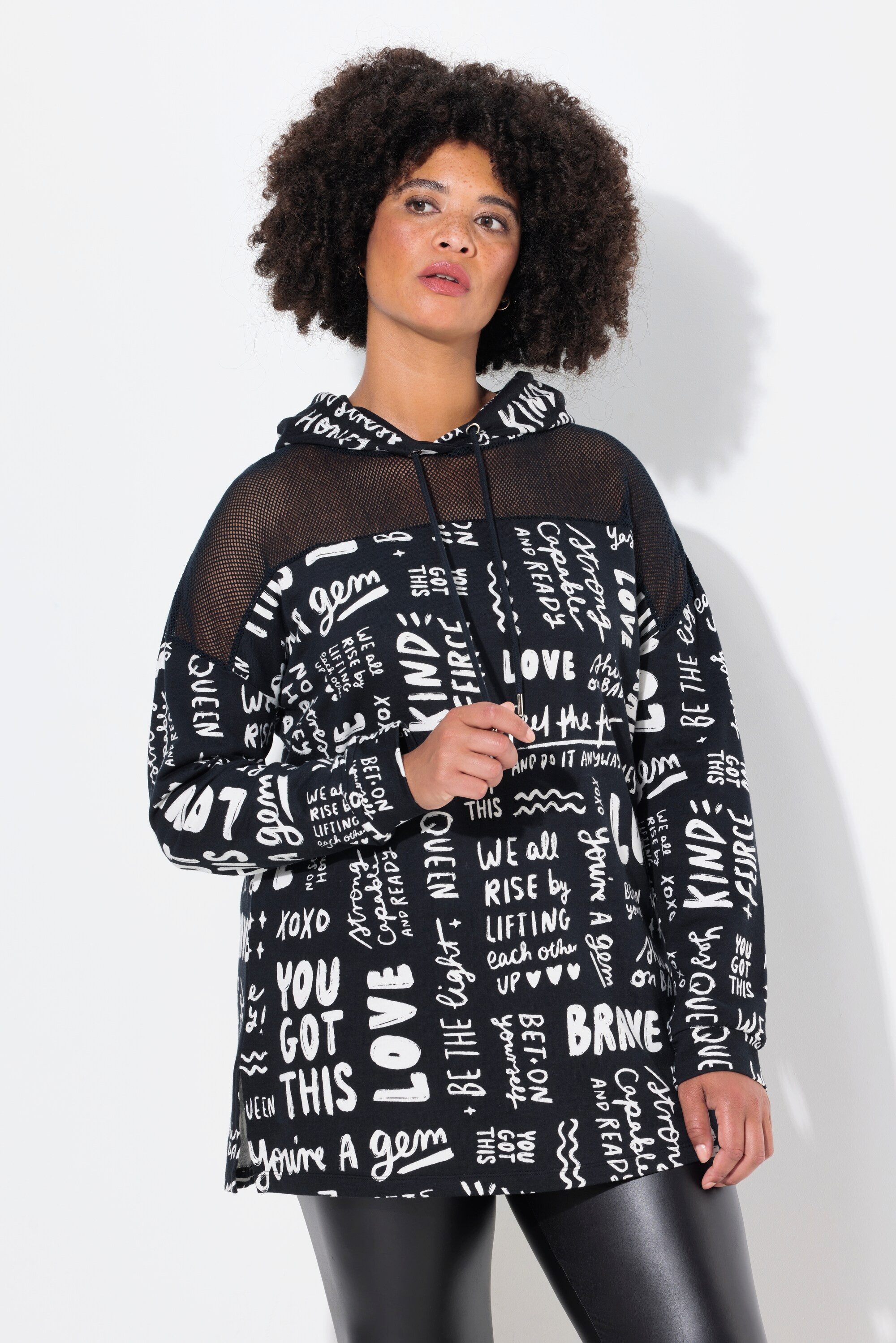 Sweatshirt Long-Hoodie oversized Wording-Muster Kapuze