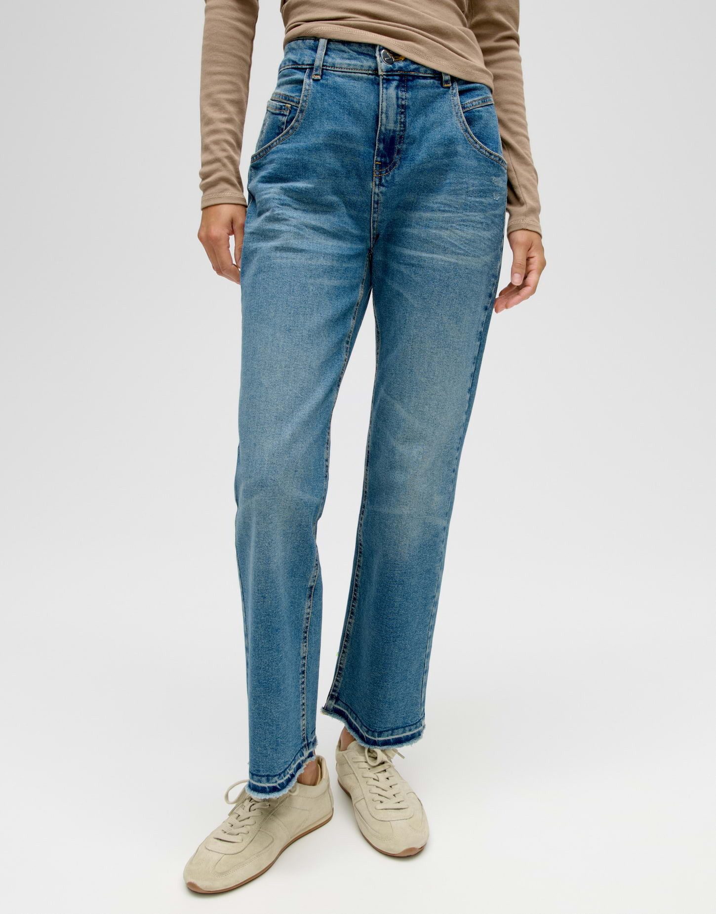 OPUS Boyfriend-Jeans Mit Stretchanteil Mid Rise elastisch mit verkürzter Länge und geradem Schnitt