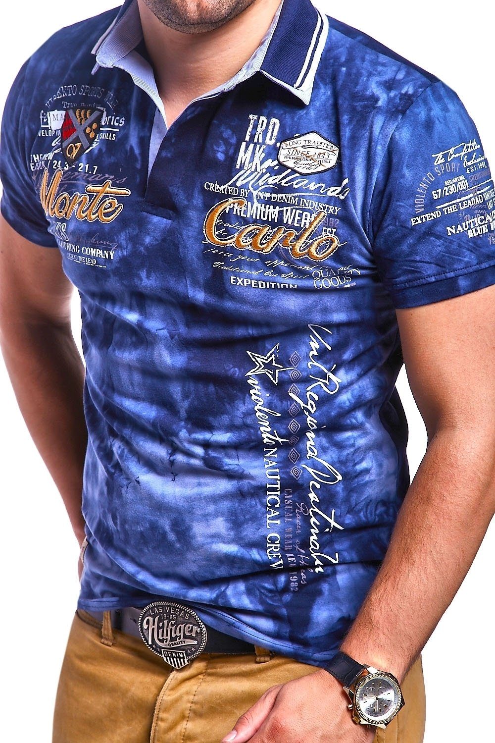 behype Poloshirt PP-MONTCA mit sportiven Stickereien dunkelblau