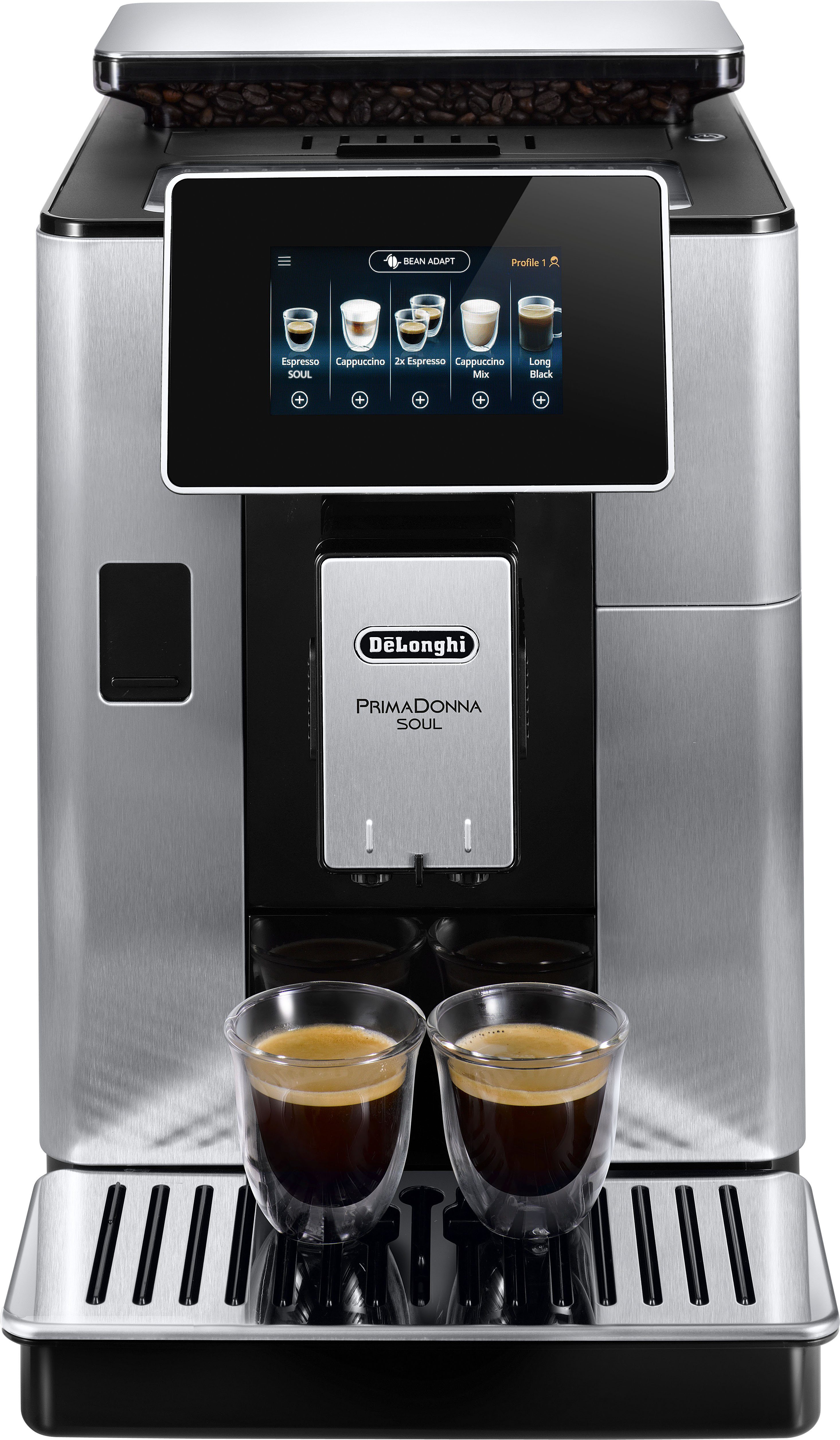 610.75.MB, von ECAM Kaffeevollautomat UVP De'Longhi 46,90 PrimaDonna Wert Kaffeekanne 29,99 Soul + Gläser-Set UVP € im € inkl.