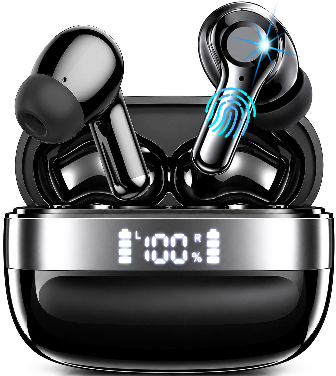 Fyrove Bluetooth 5.4 In-Ear-Kopfhörer, kabellose Stereo-Ohrhörer Bluetooth-Kopfhörer (mit LED-Akkudisplay, Touch-Steuerung, Freisprechfunktion, Auto-Pairing, USB-C-Ladecase und ca. 6–8 Std., Musikwiedergabe für unterwegs, TWS) von Fyrove