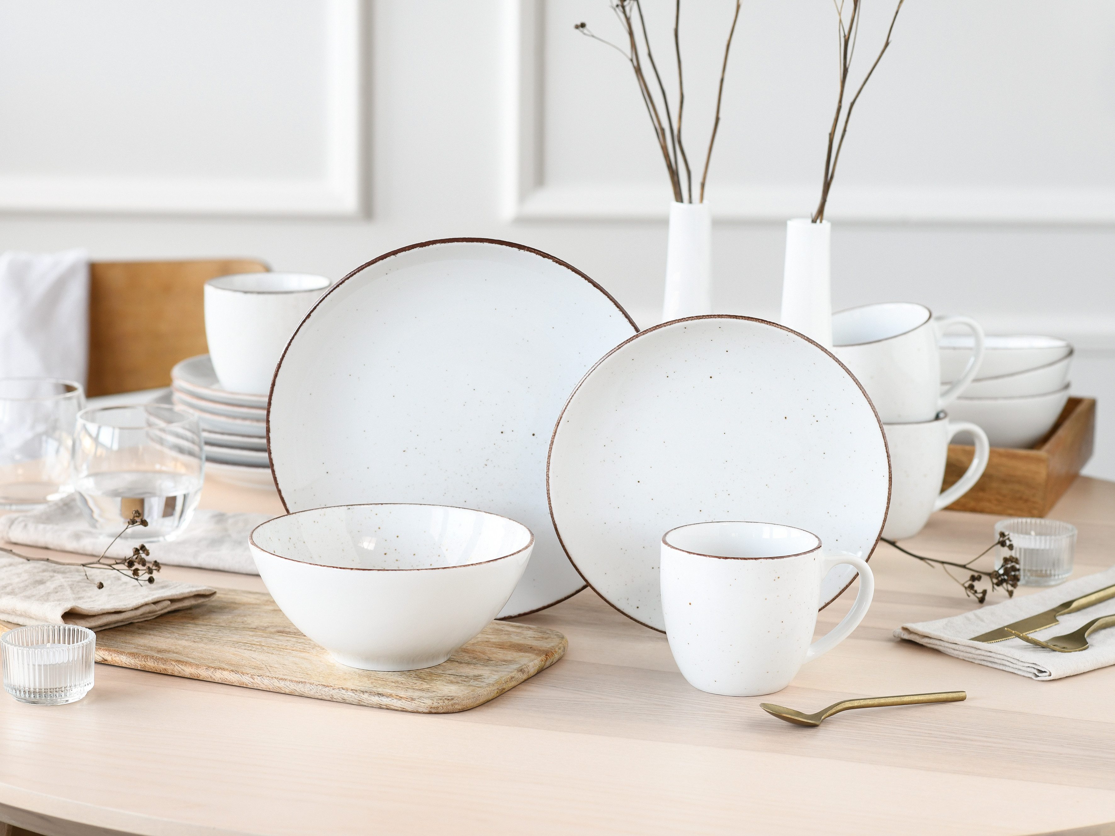 CreaTable Kombiservice Geschirr-Set VINTAGE NATURE (16-tlg), 4 Personen, Porzellan, Service, 16 Teile, für 4 Personen
