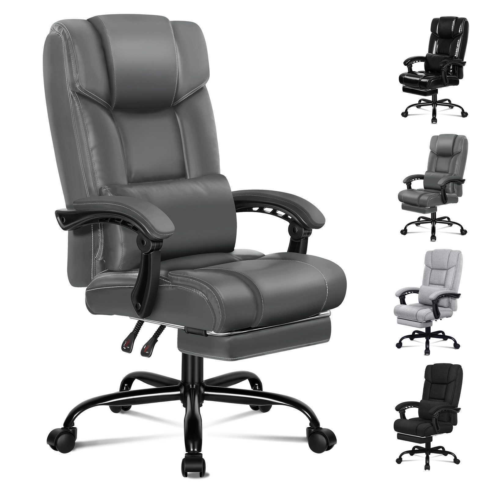 ALFORDSON Bürostuhl Ergonomische Gamingstuhl mit hoher Rückenlehne und extra großem Kissen, mit einziehbaren Fußstützen und abnehmbaren Kissen, grau