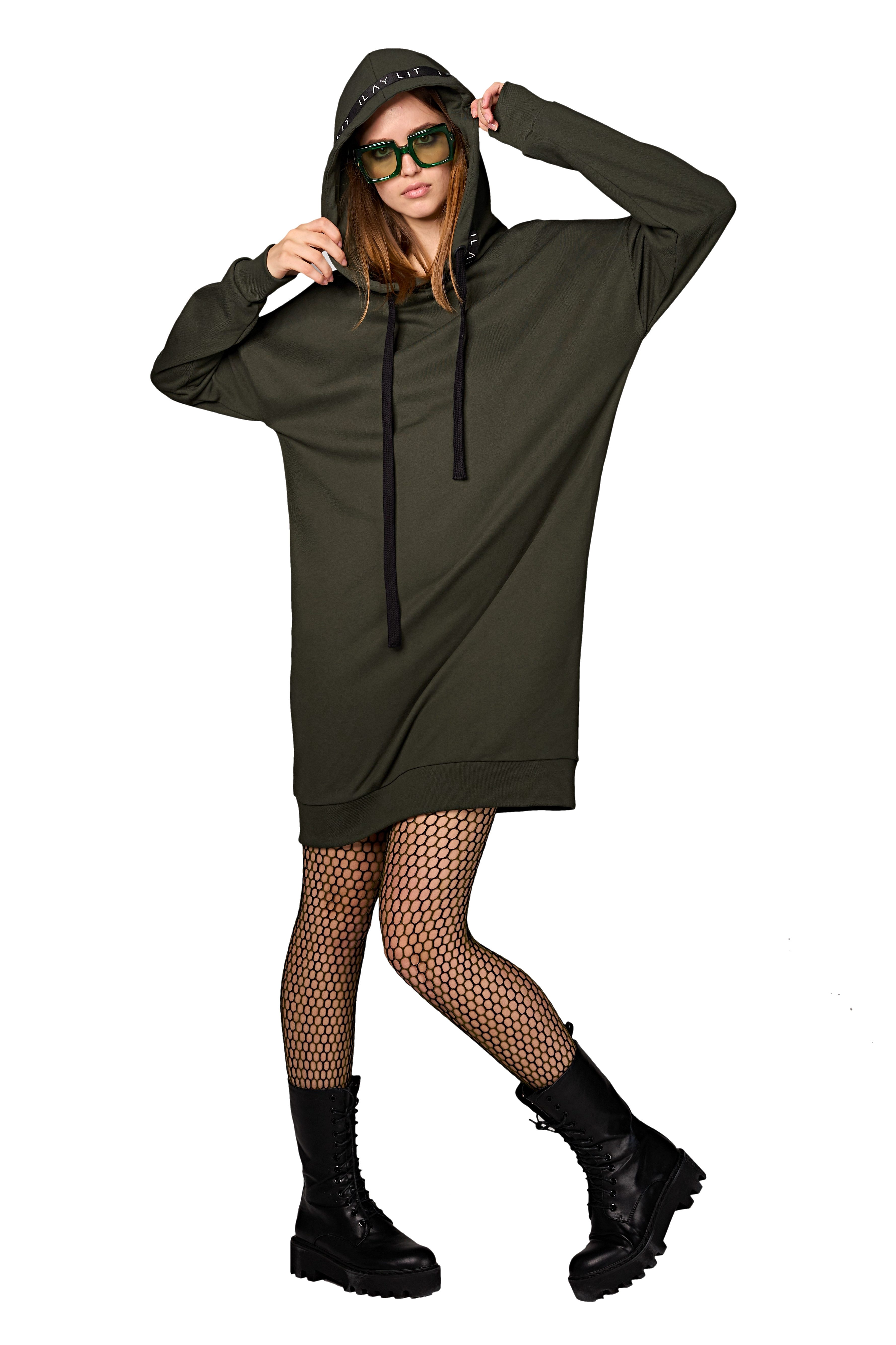 ILAY Lit Midikleid Mona Midikleid mit Kapuze, Olive
