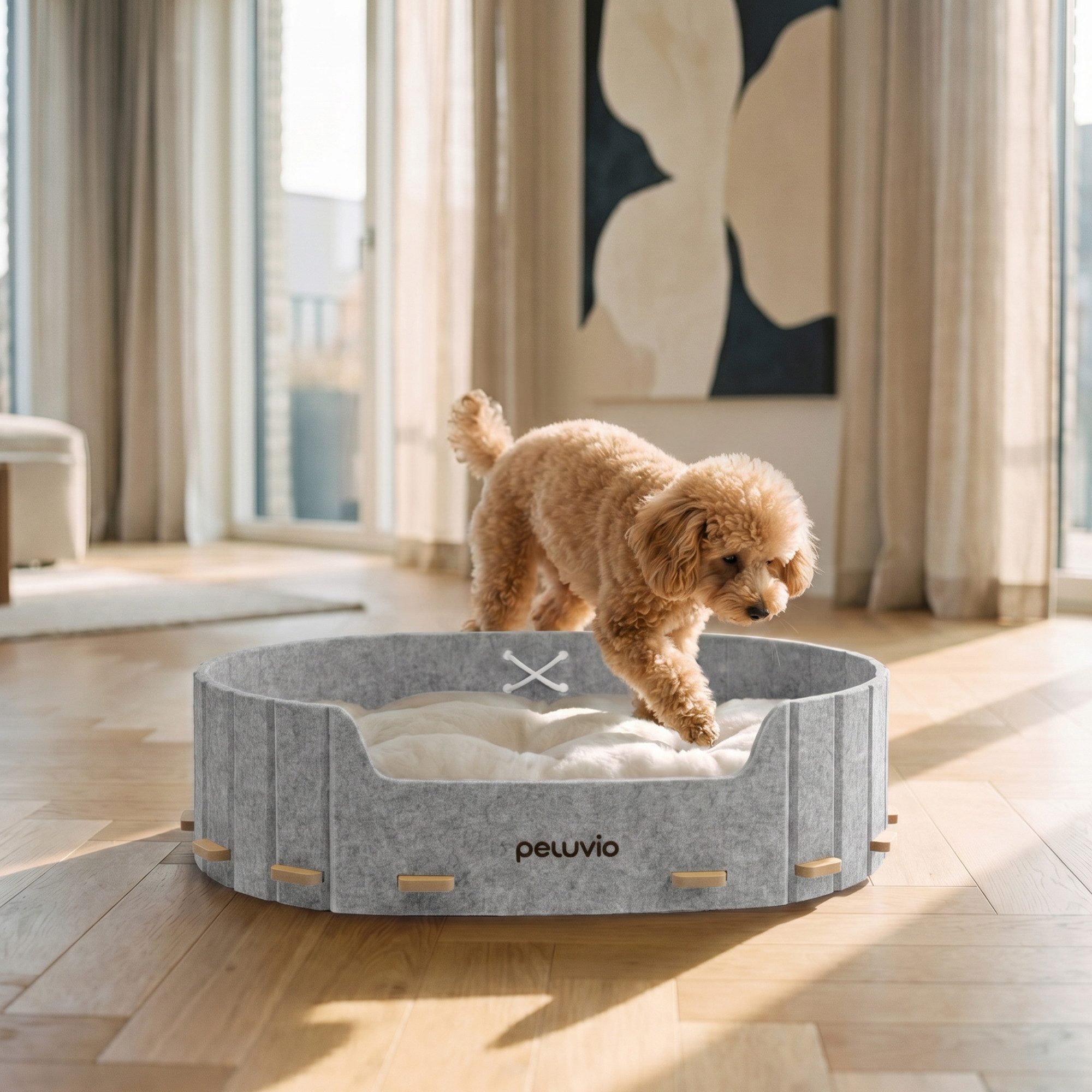 Peluvio Tierbett COSPO, Baumwoll- und PP-Mischung, Filz/Holz/waschbares Kissen/modular/2 Größen