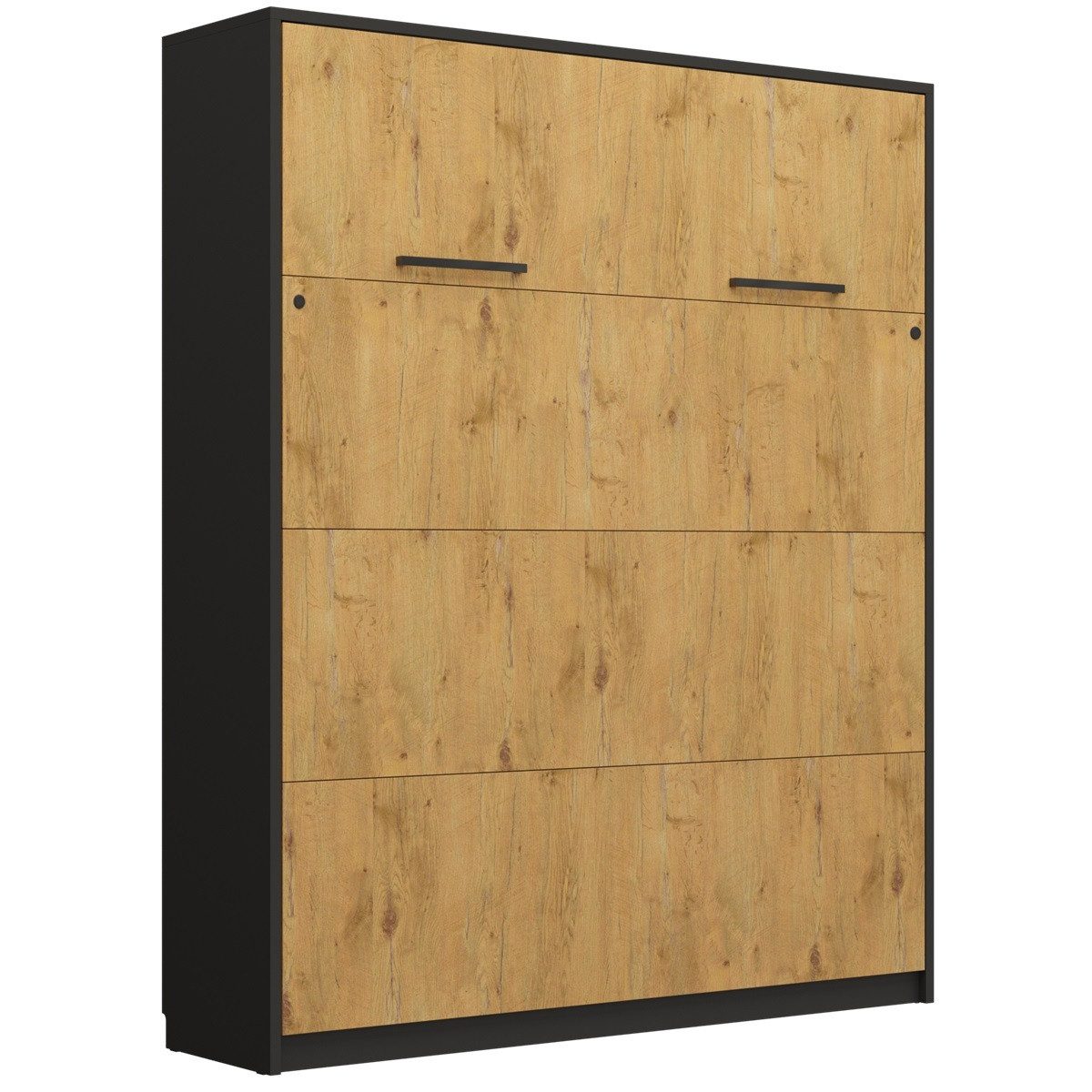 QMM TraumMöbel Schrankbett Wandbett modern vertikal GN 160 x 200 mit LED weiß congo eiche (Möbelstück, 1-St., Schrankbett vertikal 160x200) vertikal klappbar