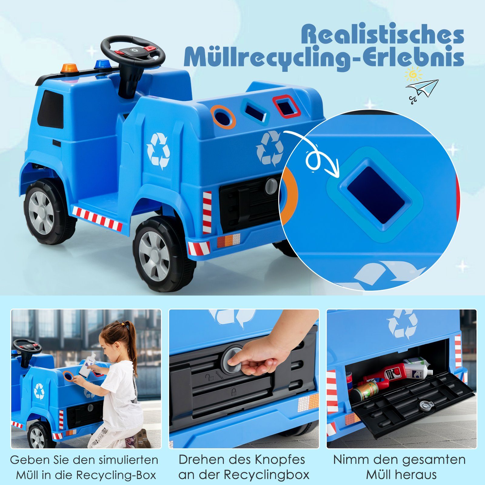 inkl. Müllwagen, blau 12V COSTWAY 6 Zubehör Elektro-Kinderauto