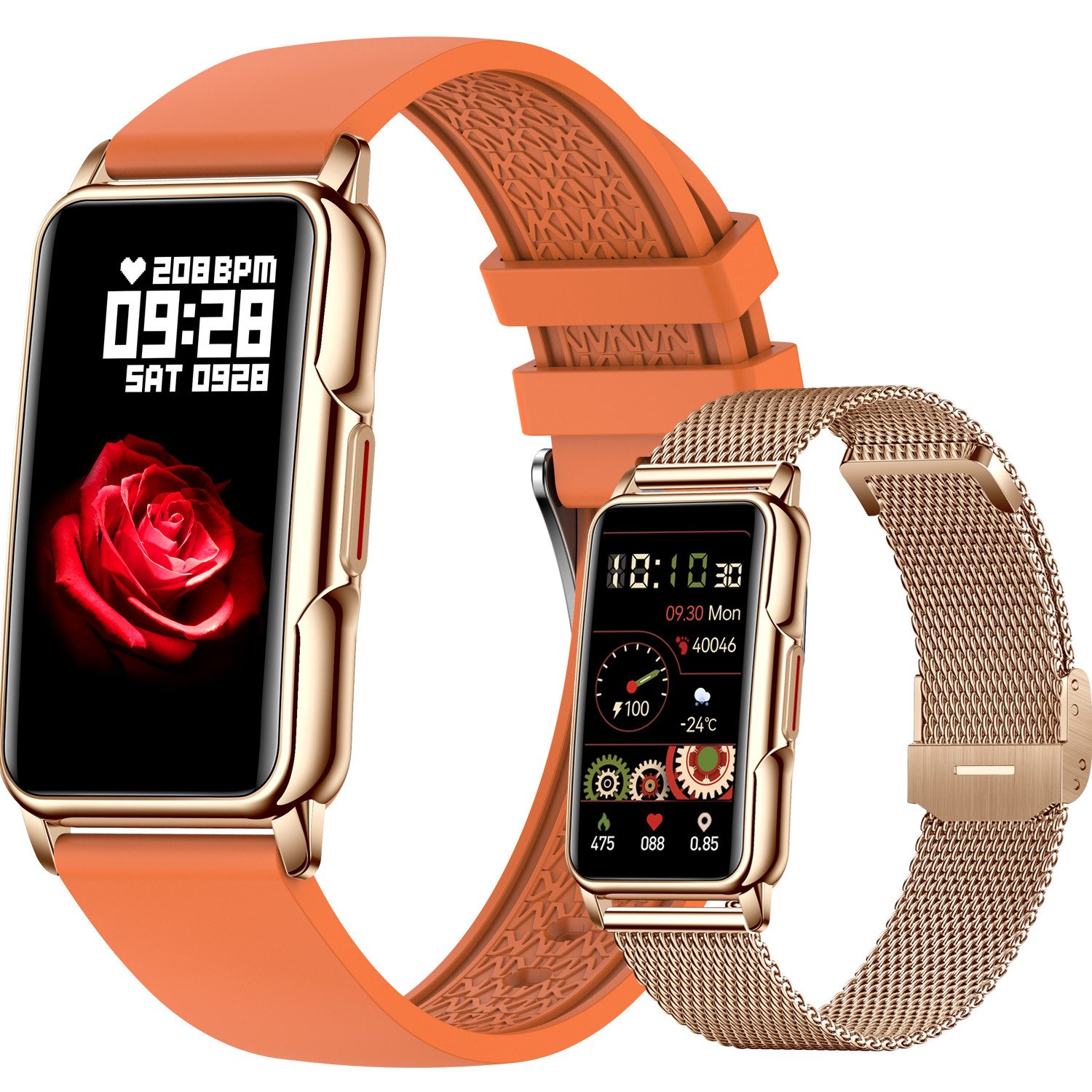 HOUROC Smartwatch, Fitness Tracker Uhr für Damen, Aktivitätstracker Uhren Smartwatch (1,47" HD Voll Touchscreen Zoll), mit 2 Wechselband aus wechem Silikon und Armreif Uhrenarmbänder, Pulsmesser Schrittzähler Schlafmonitor Stoppuhr Musiksteuerung