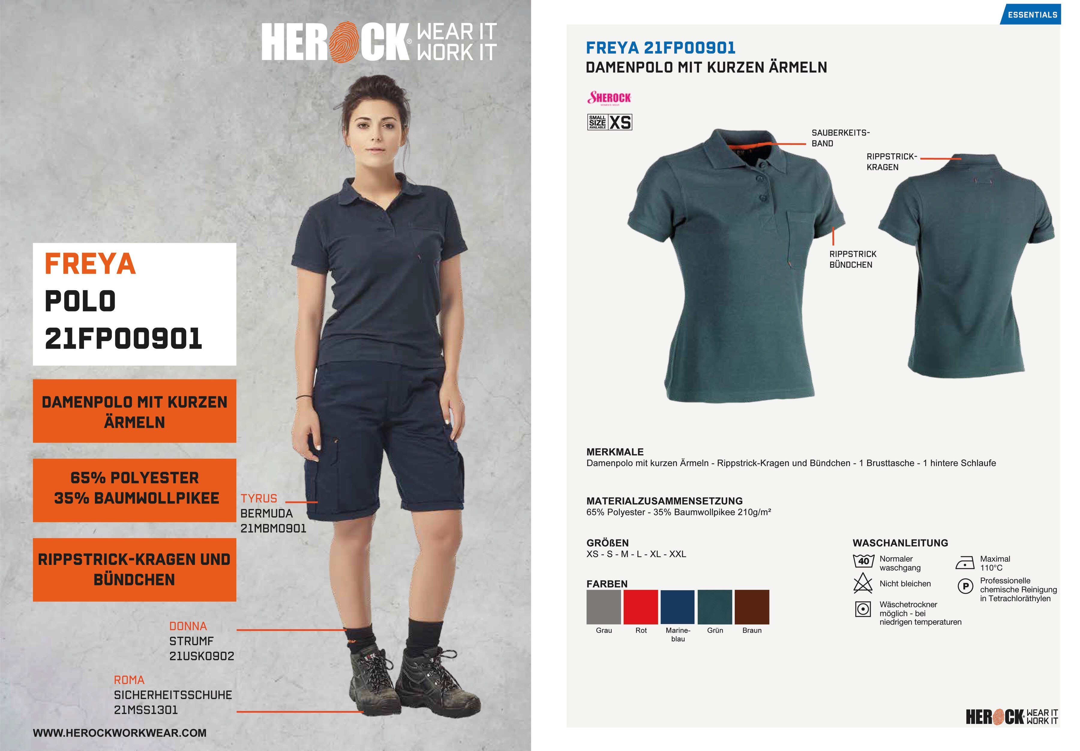 Poloshirt Polo sowie Bündchen Kurzärmlig Figurbetont, Damen 1 grün Brusttasche Herock Rippstrick-Kragen und mit Freya