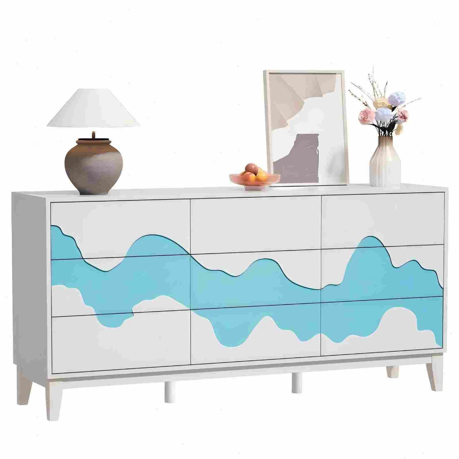 UEV Sideboard mit 9 Schubladen, Modern Kommode mit Wellenmuster (Packung, S günstig online kaufen
