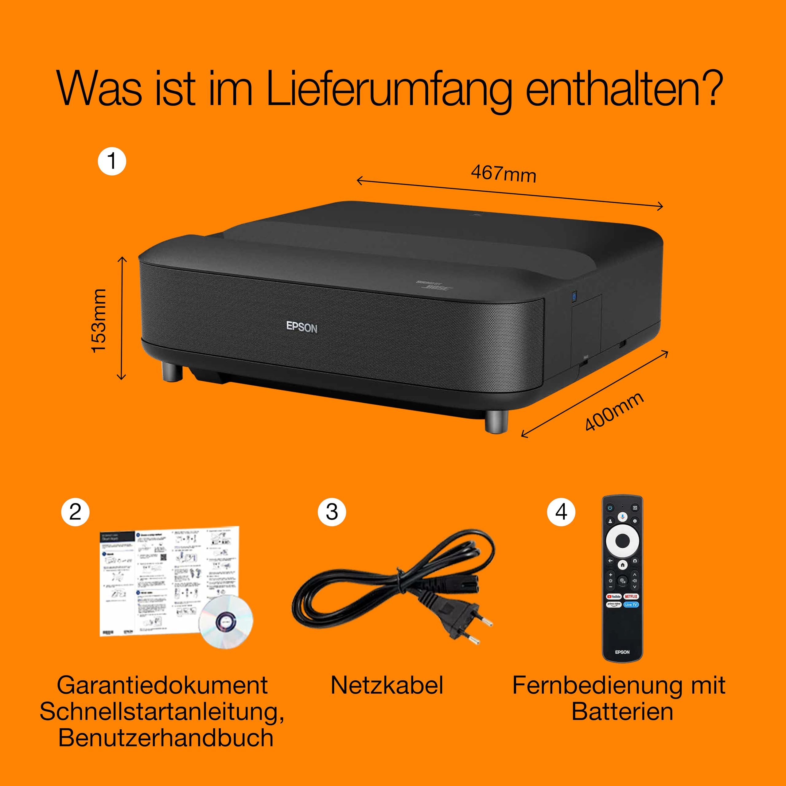 Epson EHLS670W Beamer (Laser-Ultra HD Projektor mit Ultrakurzdistanz, 3600 Lumen)