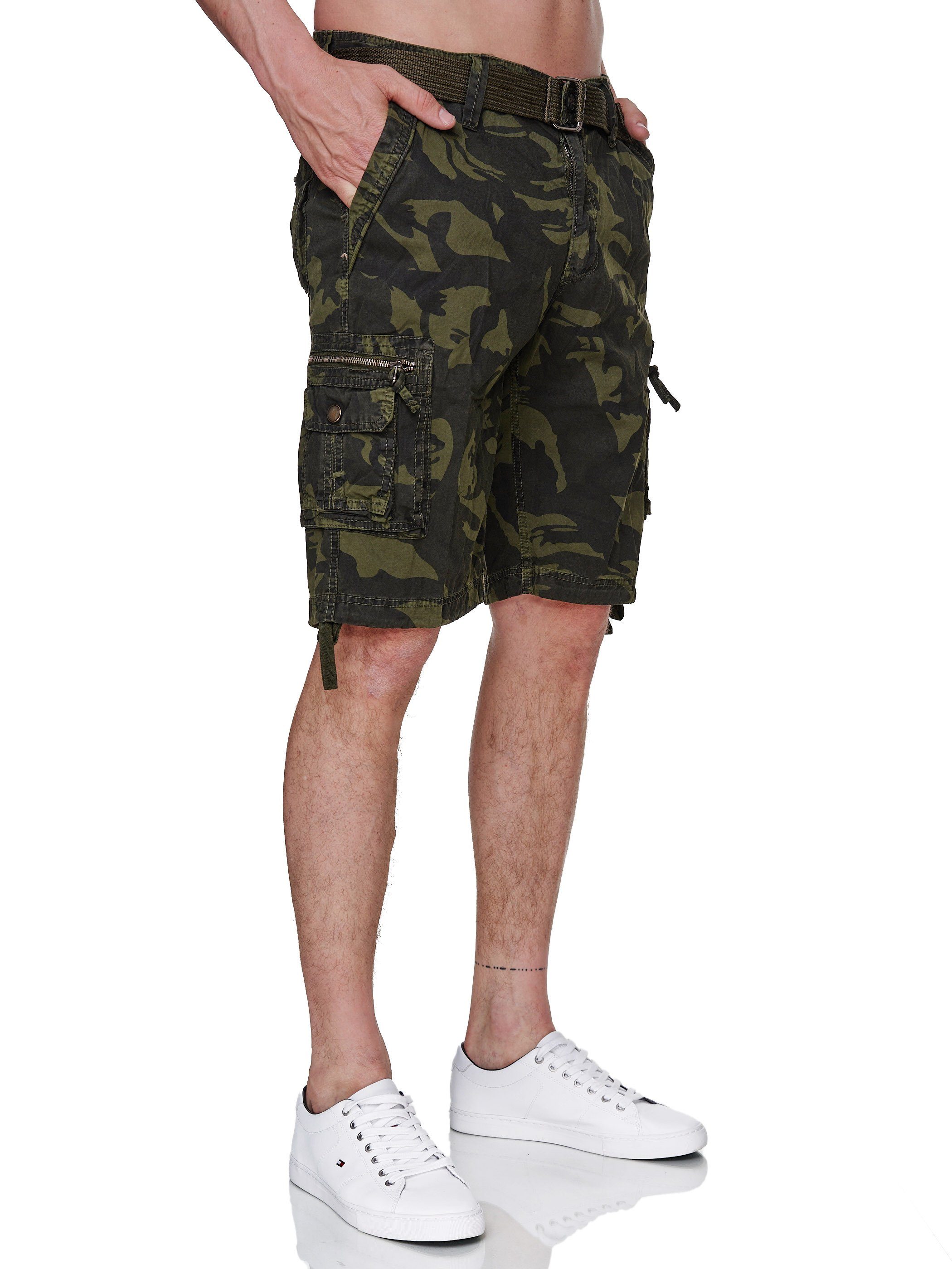 Camouflage (Bermuda Shorts Taschen Viele Cargoshorts Rayshyne mit Green Army RSH01 Gürtel) Sommer