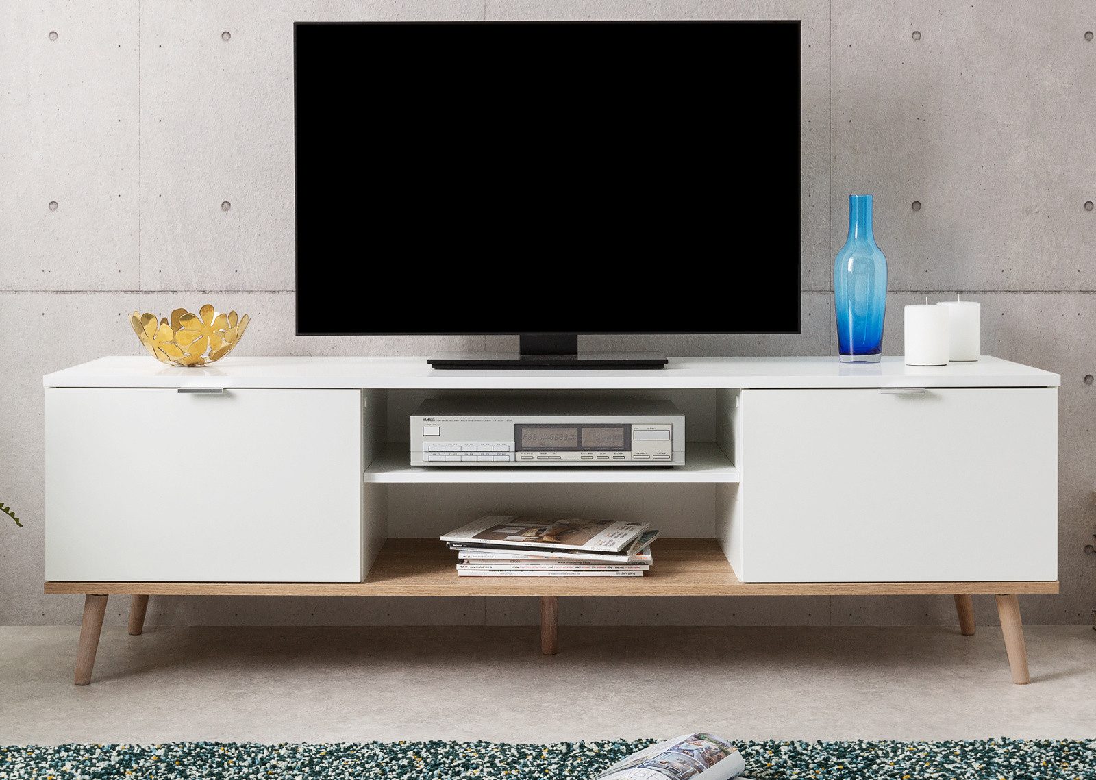 Furn.Design Lowboard Lundby (TV-Unterteil in weiß und Eiche Sonoma, 160 x 51 cm), skandinavisches Design