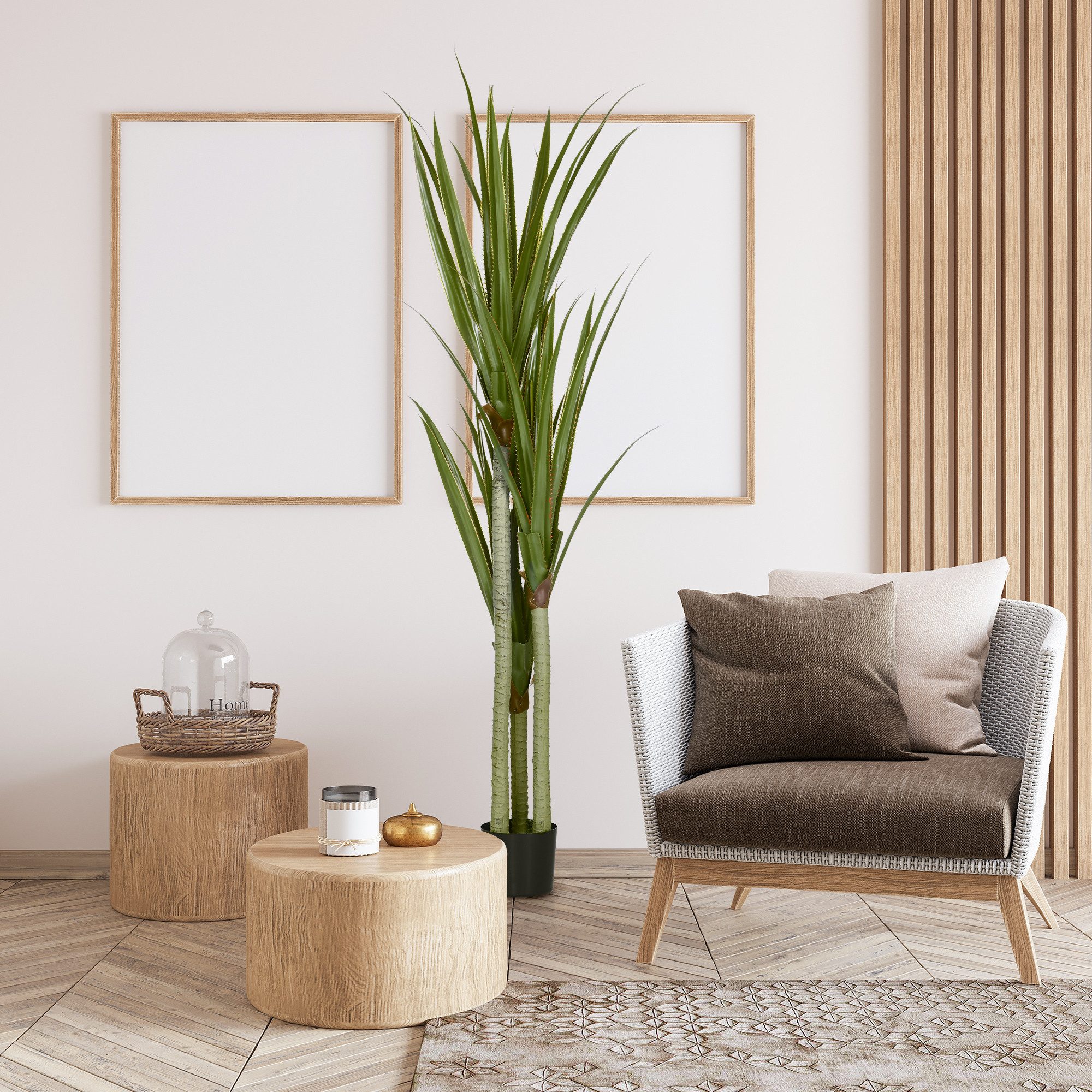 Kunstpflanze Plastik Künstliche Pflanze im Topf Yucca, HOMCOM, Höhe 190 cm, für Wohnzimmer Schlafzimmer Büro Garten Smaragdgrün