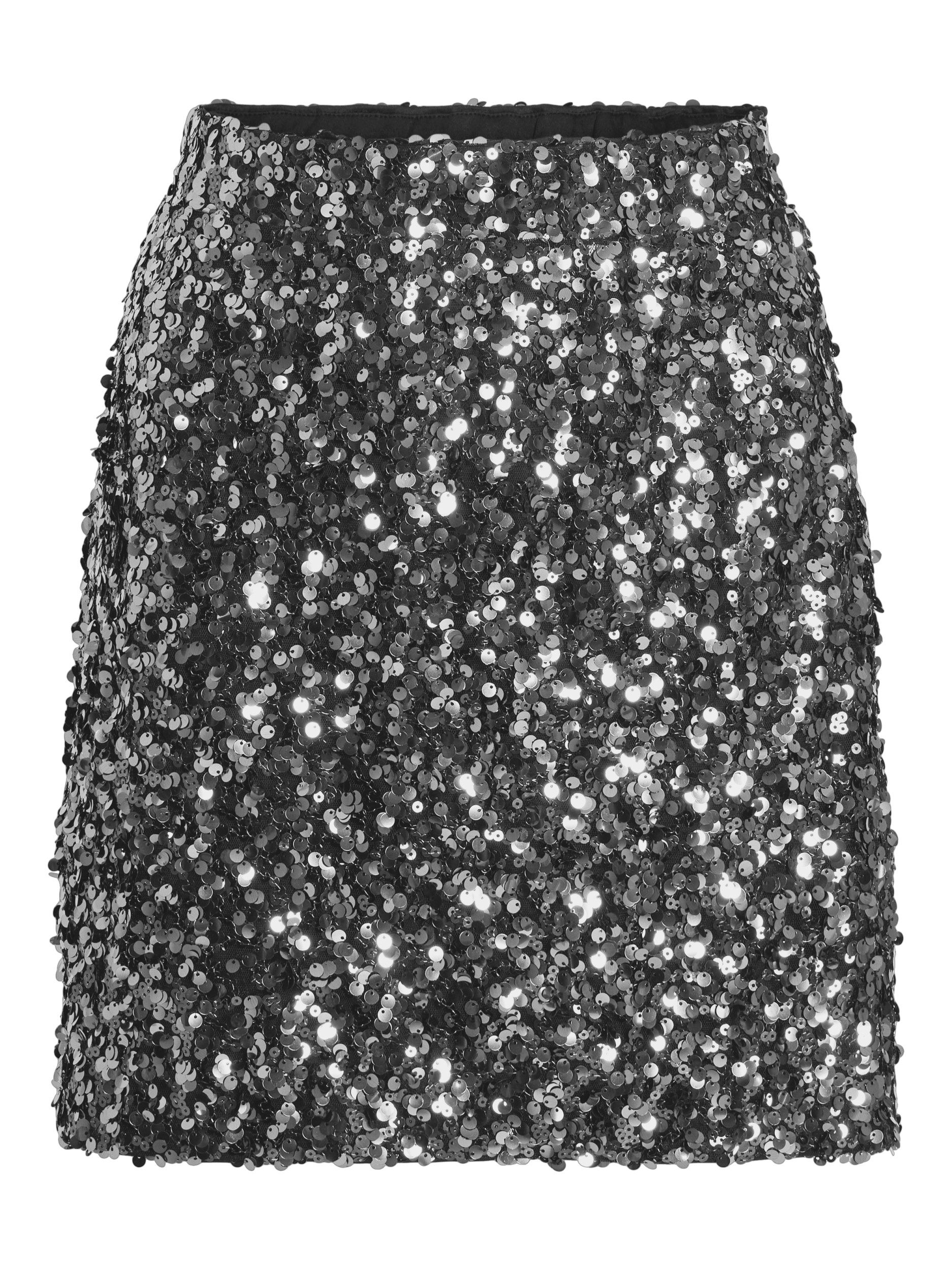 Vila Bleistiftrock VIFAITH HW SHORT SEQUIN SKIRT/VOL/L Black Beauty