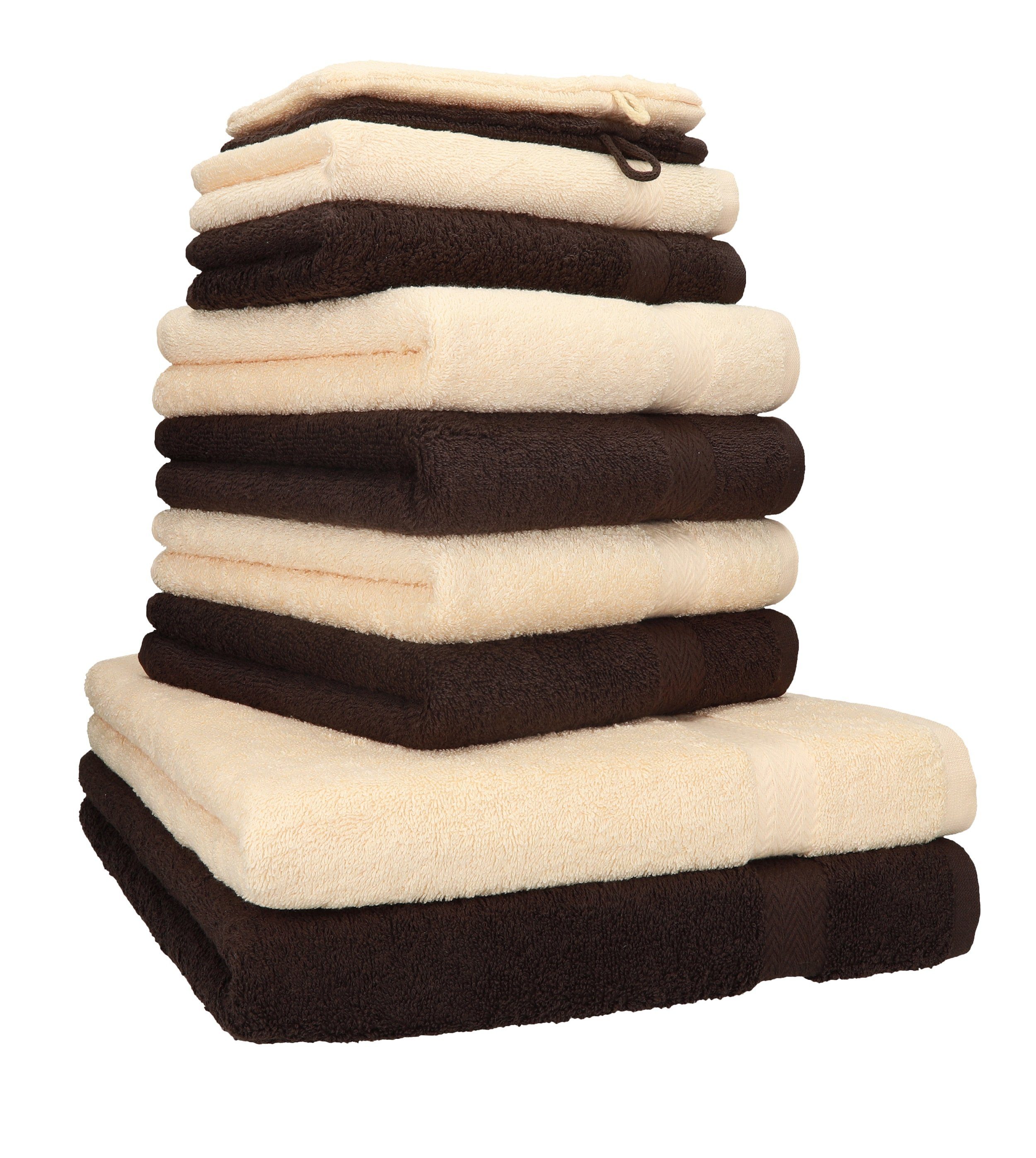 (10-tlg) Dunkelbraun, Handtuch Set Farbe 10-TLG. & Beige Premium 100% Baumwolle, Betz Handtuch-Set