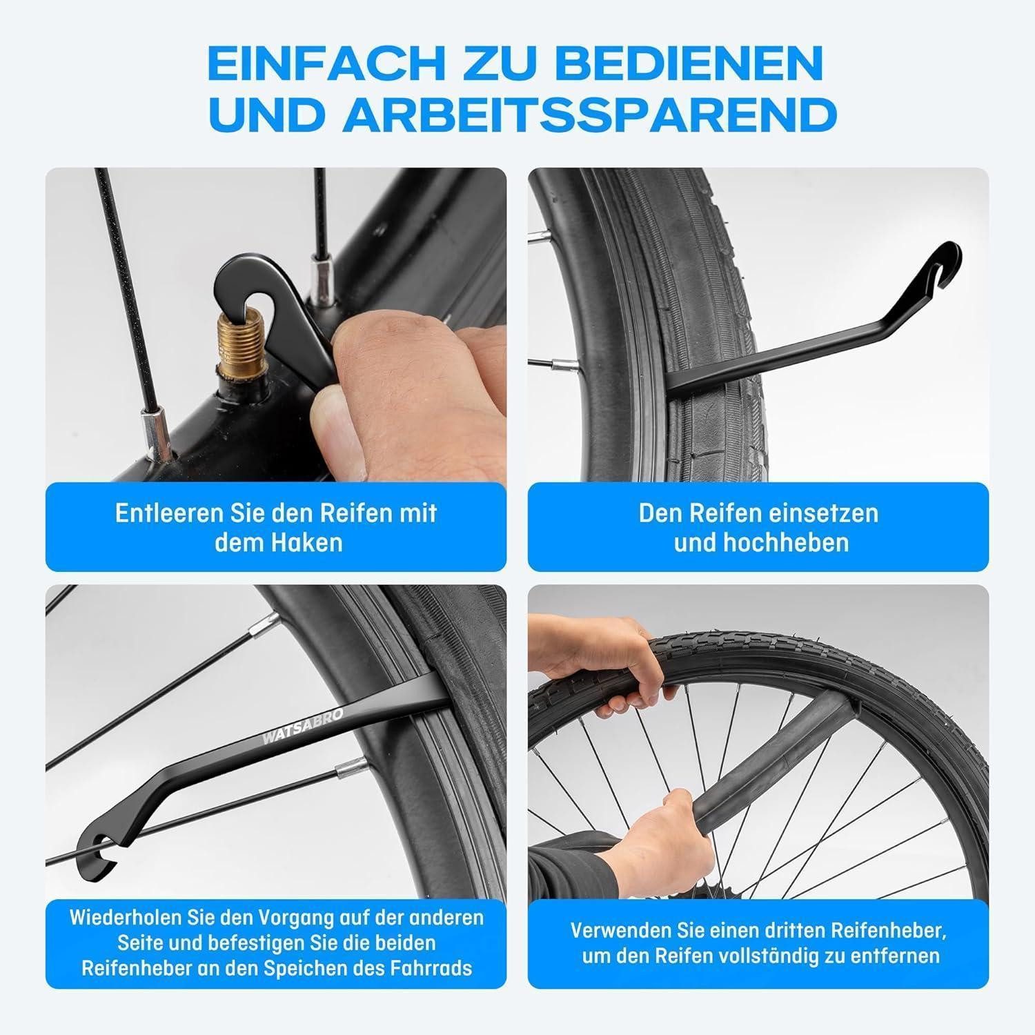 LuxusKollektion Fahrradreifenheber Reifenheber Fahrrad Metall 3 Stück Reifenwechsel Werkzeug schwarz