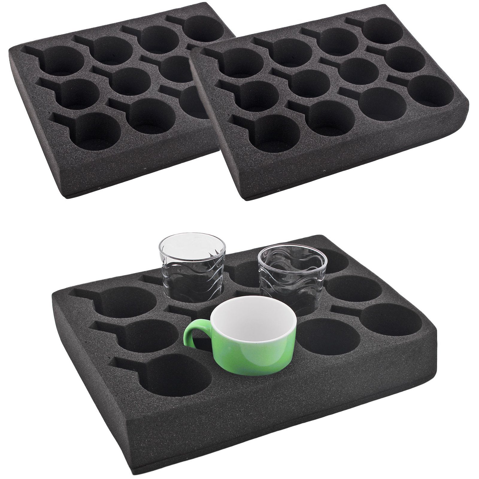 Wamovo Geschirrständer 2x Tassenhalter Glashalter 12er Schaumstoff, Zubehör für Tassen, Gläser