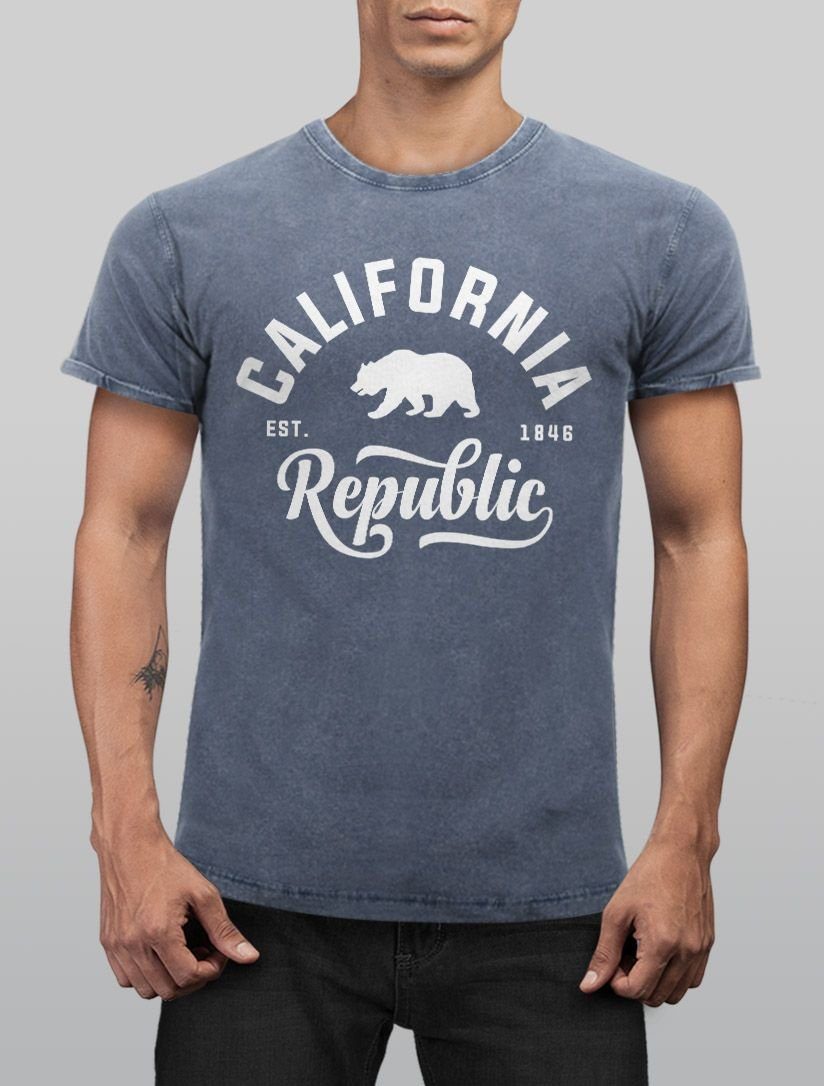 Herren Shirts Neverless Print-Shirt Cooles Angesagtes Herren T-Shirt Vintage Shirt California Republic Bär Aufdruck Used Look Sl