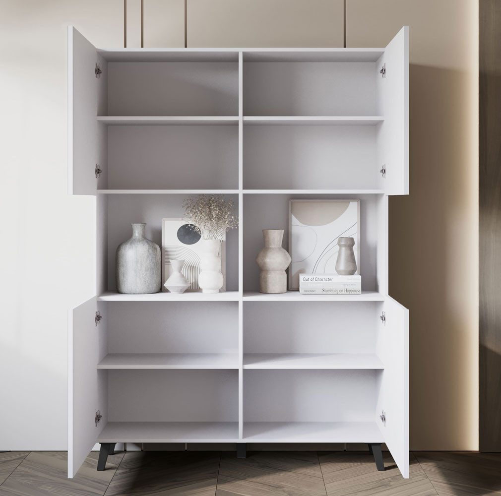 Feldmann-Wohnen Highboard Phuket (mit Türen, mit Einlegeböden, 1 St., moderne Optik, 4-türig, Front MDF), 120x39x168cm 4-türig Weiß, gerillt