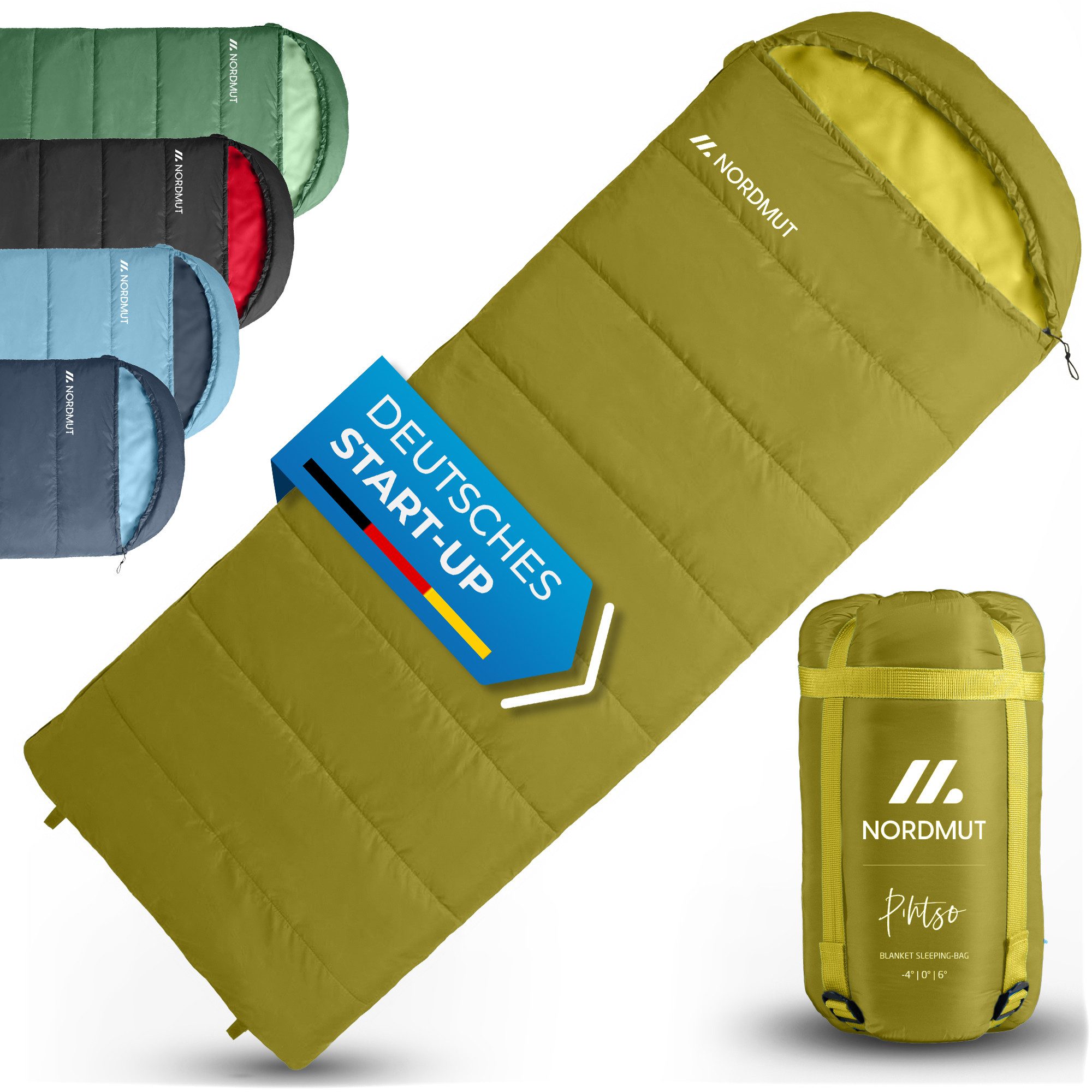 Nordmut Deckenschlafsack Sommer 3 Jahreszeiten Camping Outdoor, kleines Packmaß, leicht, warm (Spar-Set, 1 tlg., Nordmut Pihtso + Kompressionsbeutel), wasserabweisend, atmungsaktiv, YKK 2-Wege-Reißverschluss, Erwachsene