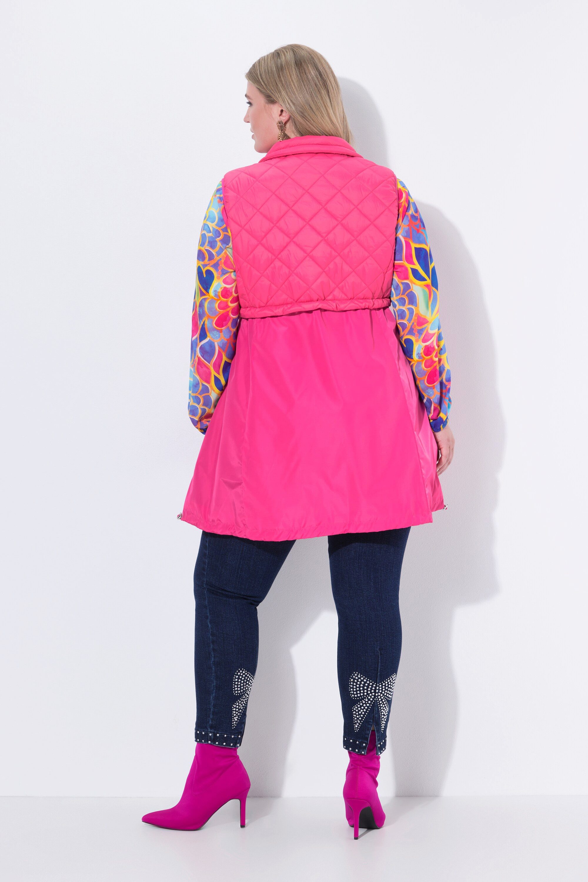 MIAMODA Longweste Long-Steppweste Stepp und Web 2-Wege-Zipper