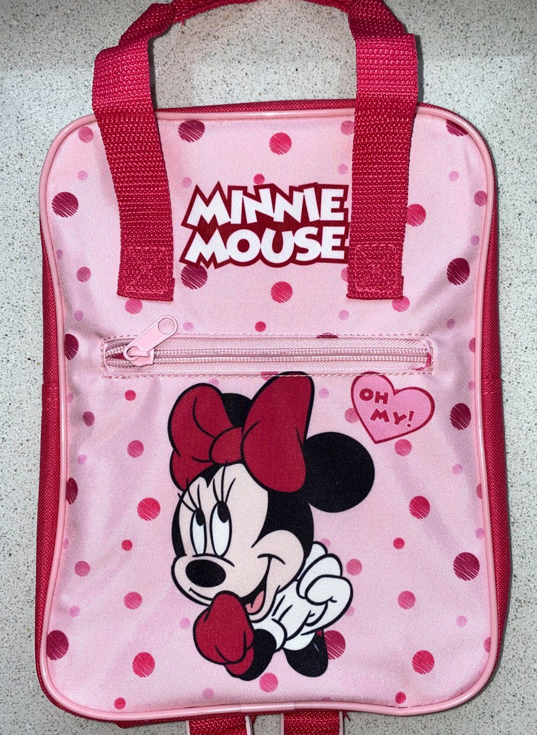 Disney Minnie Mouse Kinderrucksack Minnie Mouse kleiner Mädchenrucksack  Pink Kinder Rucksack für Kita, Schule, Sport, Kindergarten Mädchen Tasche  zum aufhängen am Haken. Beutel 21x27cm