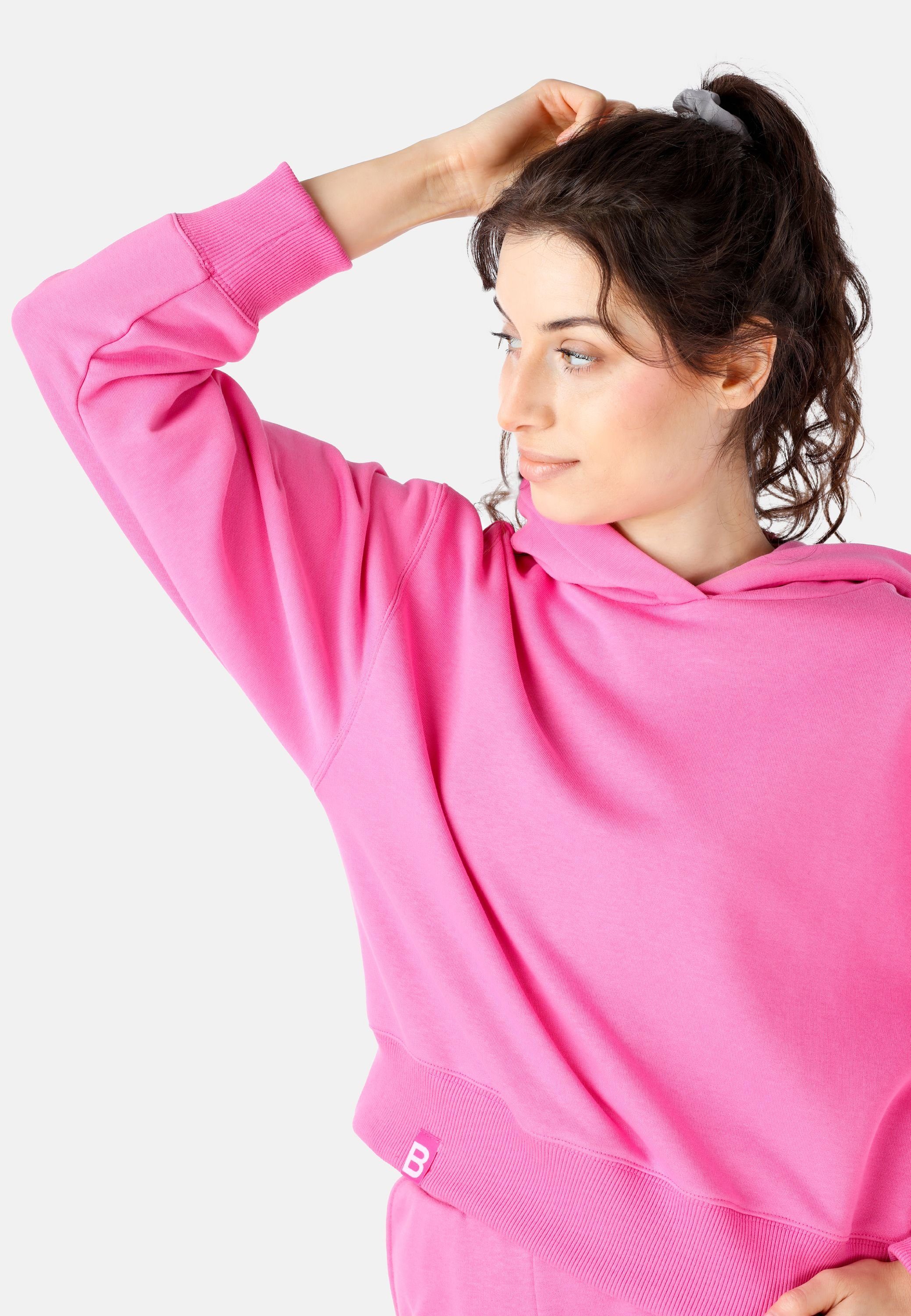 Bellivalini Kapuzensweatshirt Oberteil BLV208 Damen Kapuzenpullover Pullover Rosa Sportanzug kurz Jogging