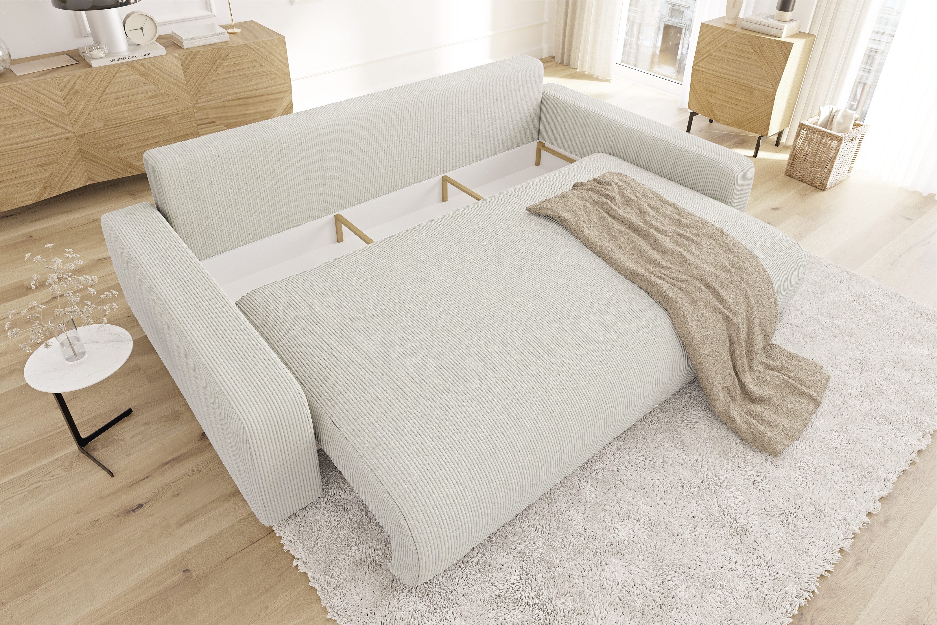 S-Style Möbel Schlafsofa Emma mit Bettkasten in Cord-Stoff – Bild 4 von 5