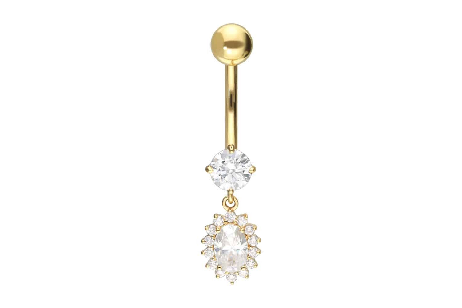 Bauchnabelpiercing 18 Karat Gold Bananabell MOISSANIT-BLUME