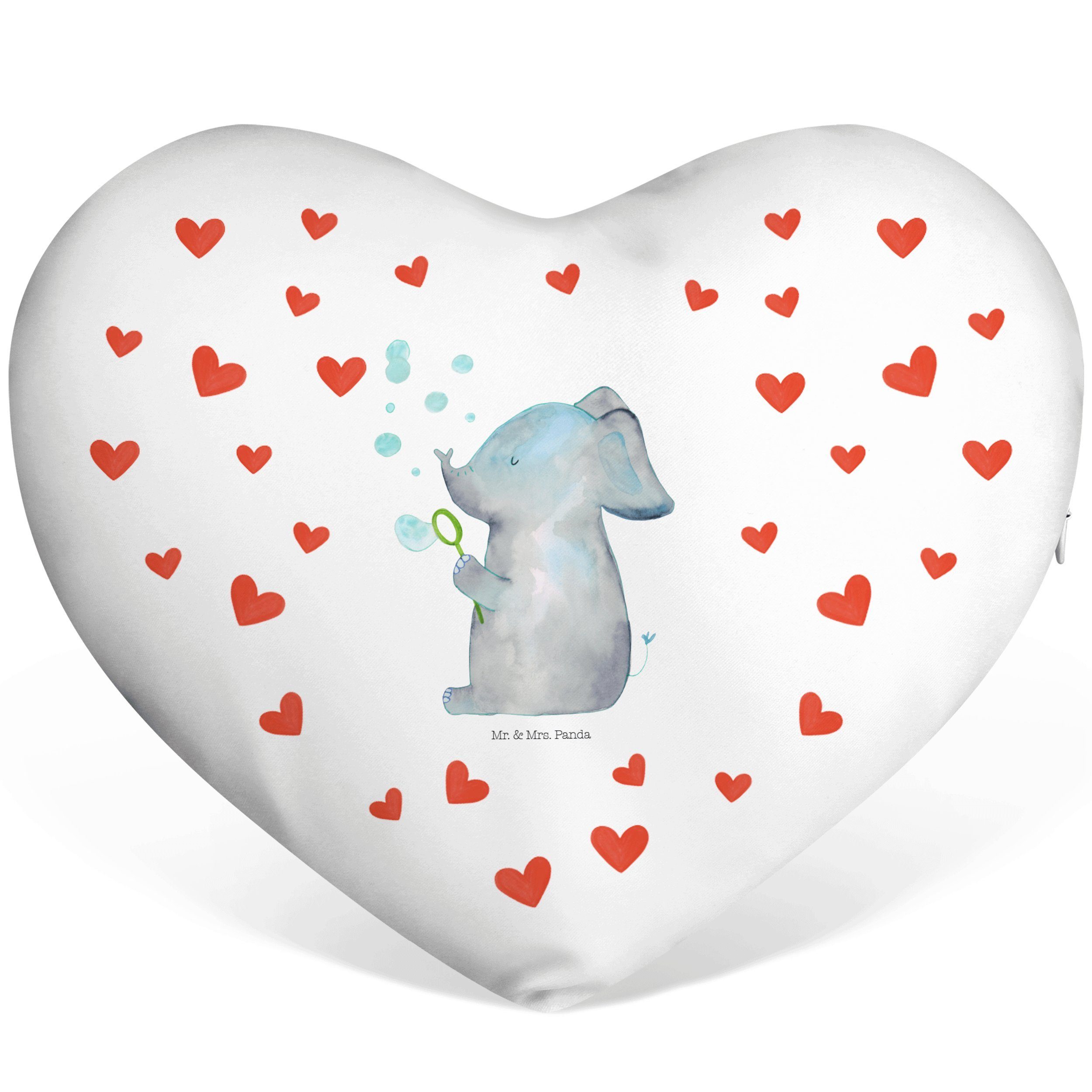 Mr. & Mrs. Panda Dekokissen l Geschenk, Seifenblasen Tiermotive, Elefant Herz, - - Herzform, Weiß