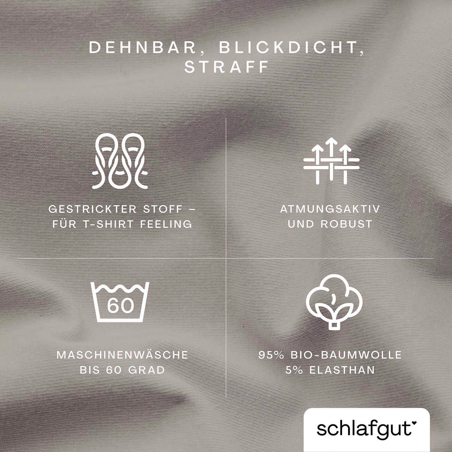 Schlafgut Spannbettlaken PURE Bio-Baumwolle mit Elasthan, 170 g/m², Bettlaken, Spannbetttuch, Jersey, Gummizug: rundum, (1 Stück), PREMIUM Laken für Matratzen bis 30cm Höhe, dehnbar blickdicht, straff