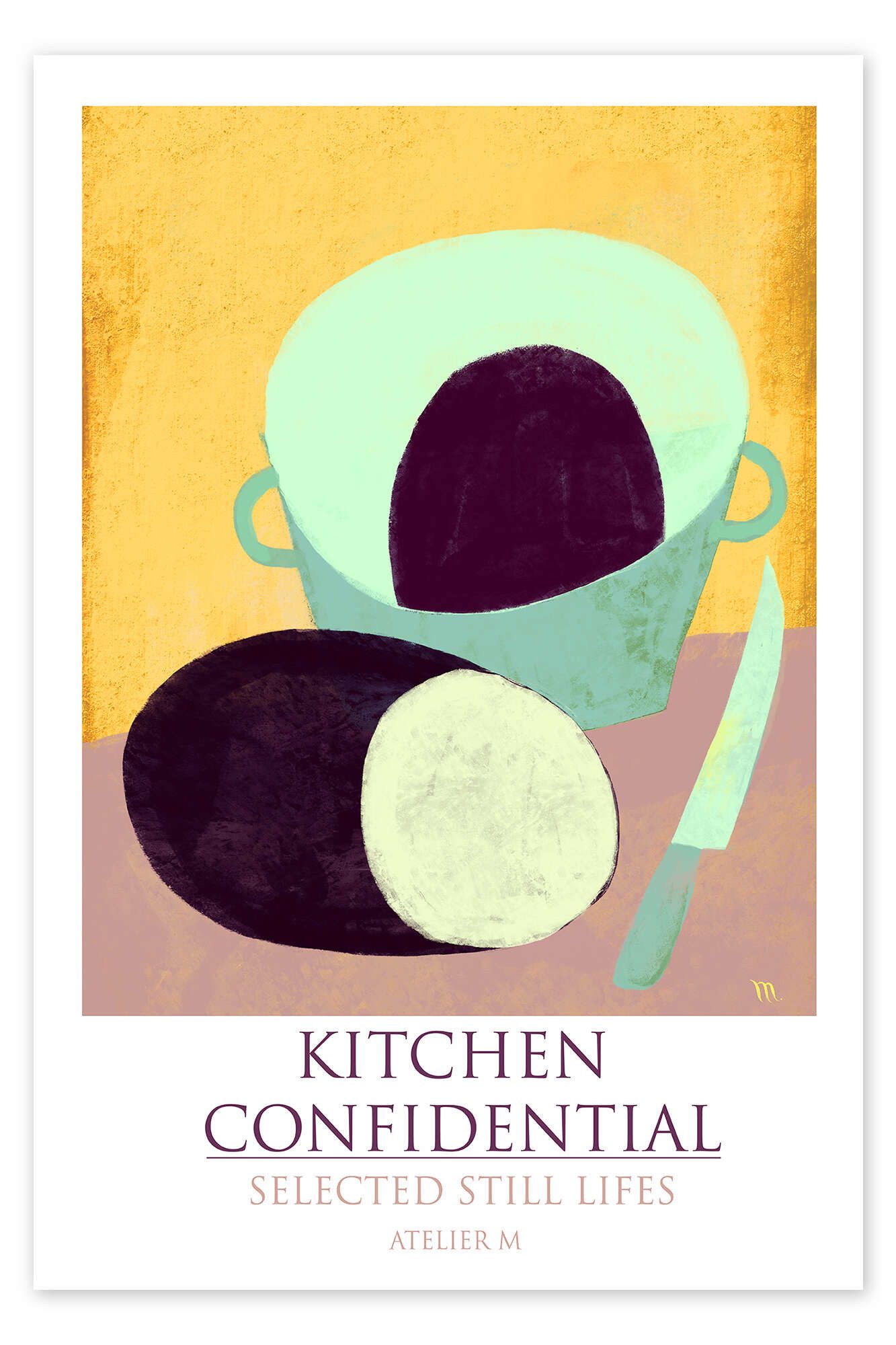Posterlounge Poster ATELIER M, Küchen-Stillleben mit Auberginen, Küche Modern Malerei