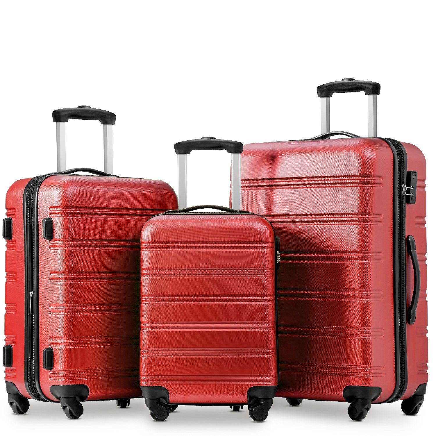 Sweiko Hartschalen-Trolley, Rollen, 51*32*75cm Rot Zahlenschloss, und 4 360°-Schwenkrollen Koffer mit